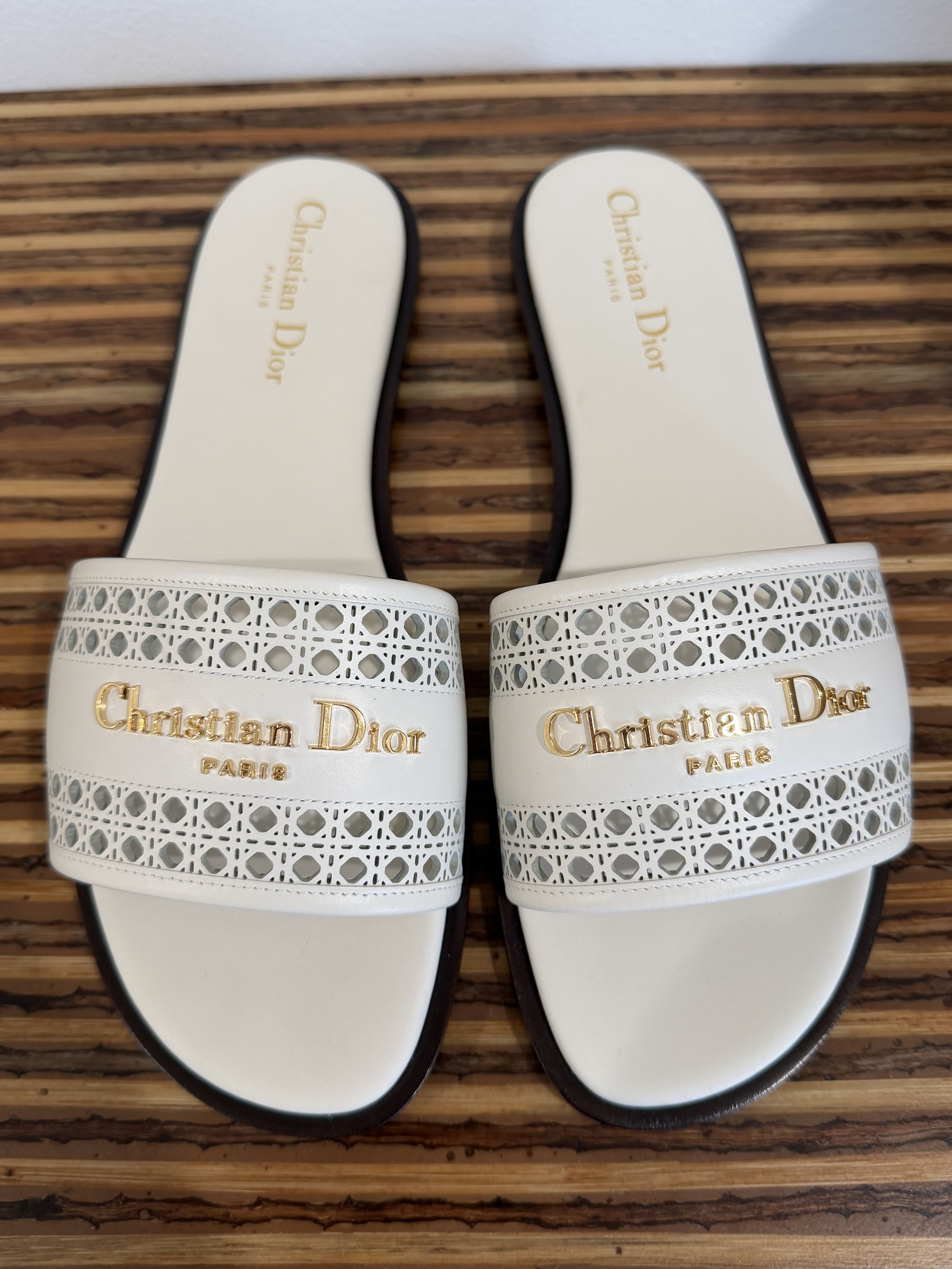 Dior D-Lane Dway Micro Cannage Leather Logo Slide Flat Sandal 39 Size US 9 / IT 39 - 3 Thumbnail