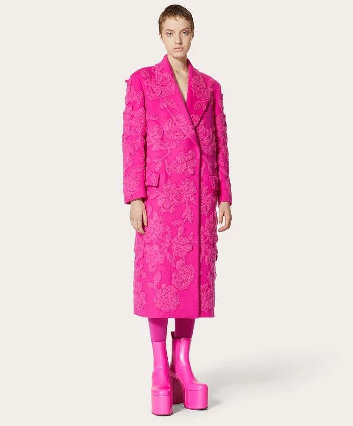Valentino os11x0724 Appliqué Wool-Blend Overcoat in Pink Size S / US 4 / IT 40 - 4 Thumbnail