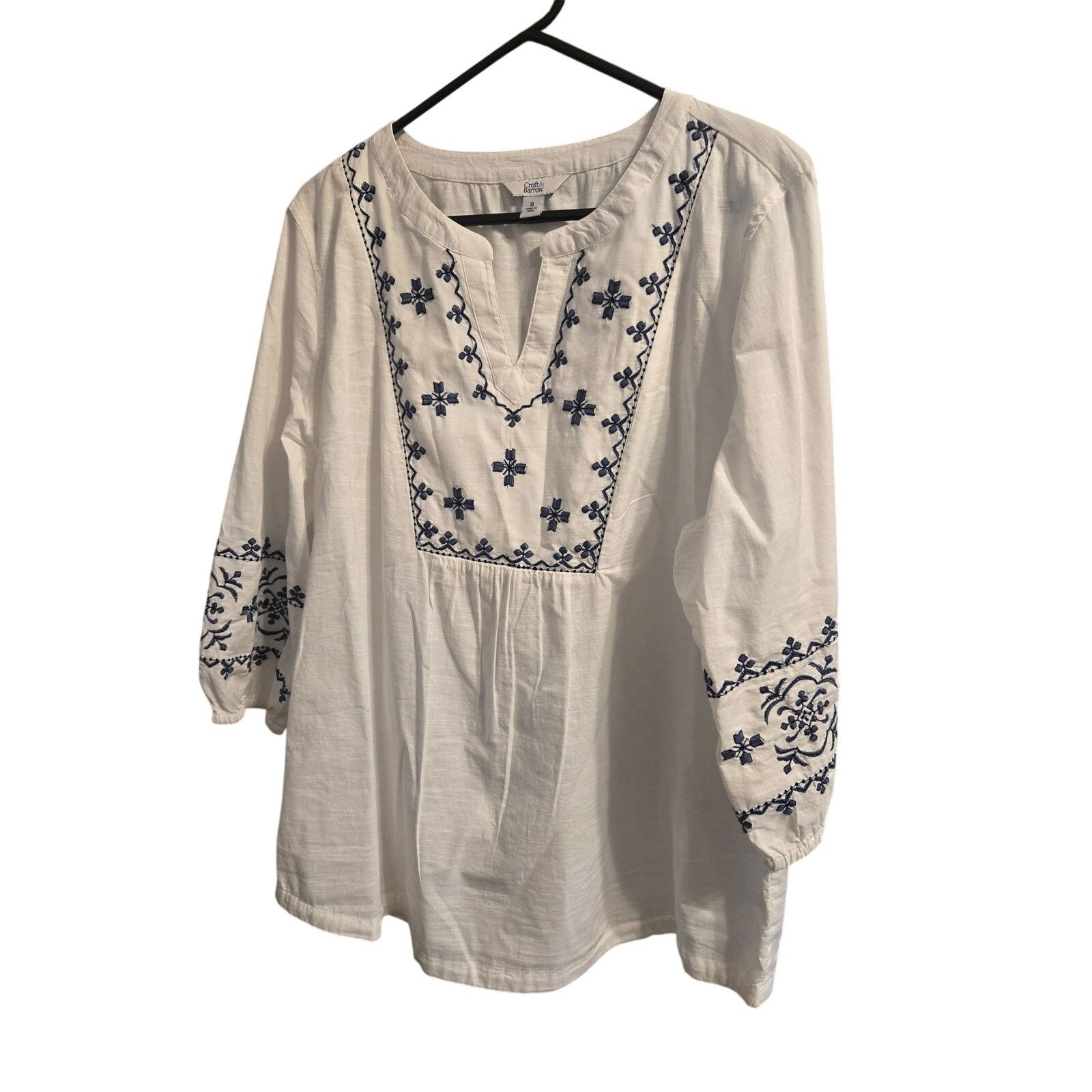 Croft & Barrow Croft & Barrow White Embroidered Boho V-Neck Blouse XL Size XL / US 12-14 / IT 48-50 - 5 Thumbnail