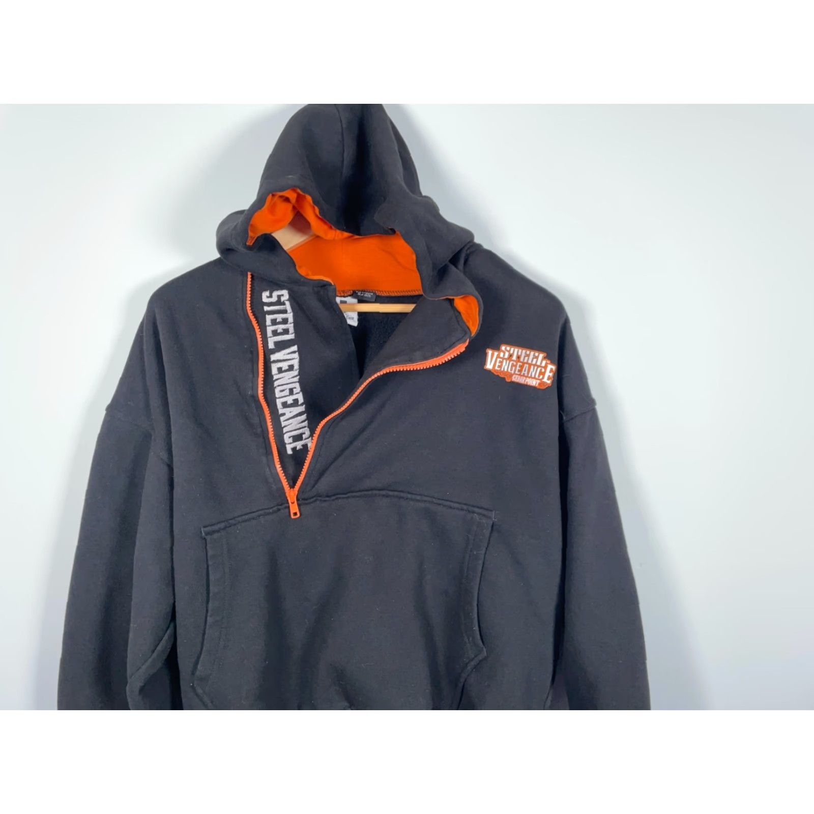 Vintage VINTAGE Cedar Point Steel Vengeance 1/4 Zip Hoodie Adult Large Black Embroidered Men Pullover Hooded Casual Sweatshirt Size US L / EU 52-54 / 3 - 4 Thumbnail