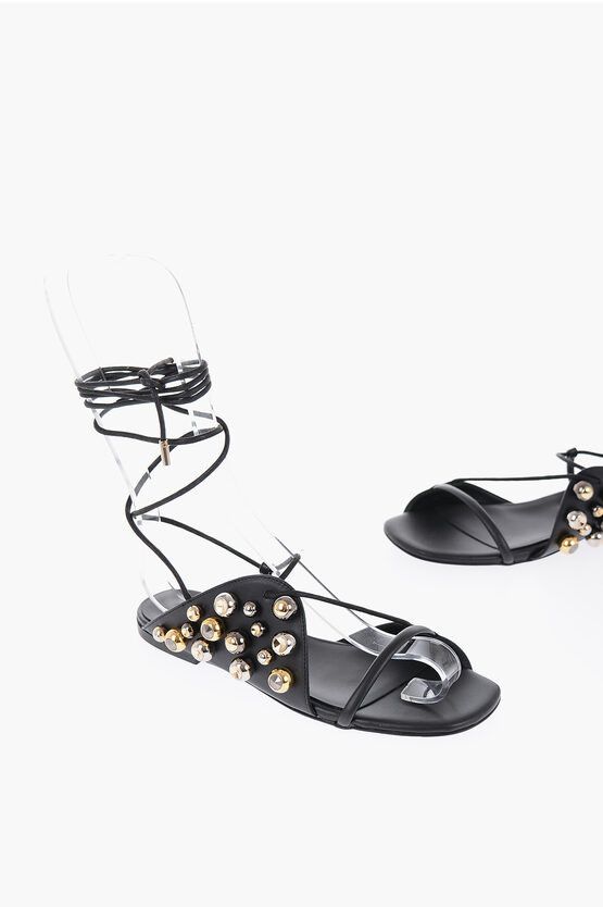 image of Stella Mccartney Vegan Leather Sandals With Rhinestones Detail in Black, Women's (Size 10)
