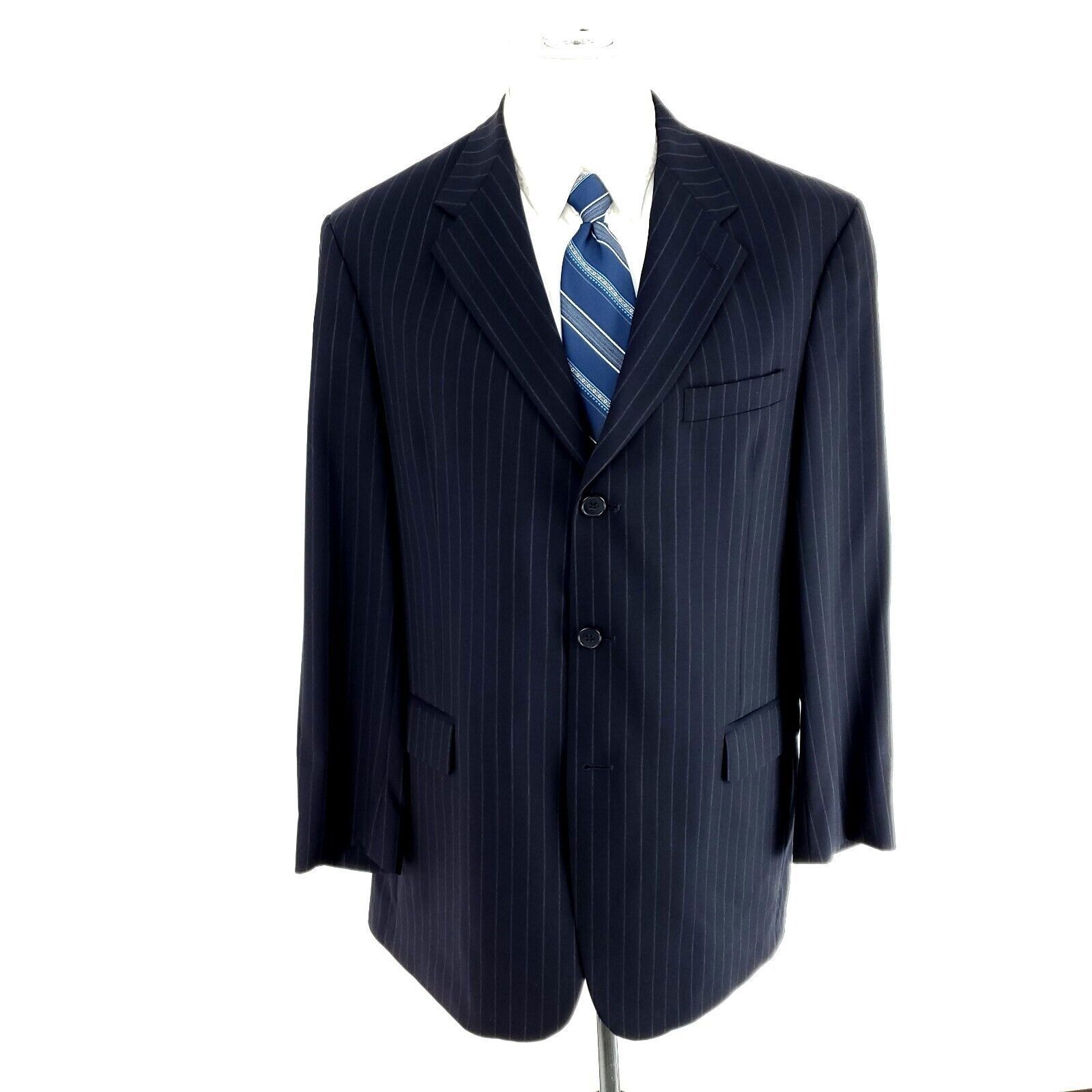 Tommy Hilfiger Tommy Hilfiger Wool 3 Button 2 Piece Suit 40R Blue Striped 3 Size 40R - 4 Thumbnail