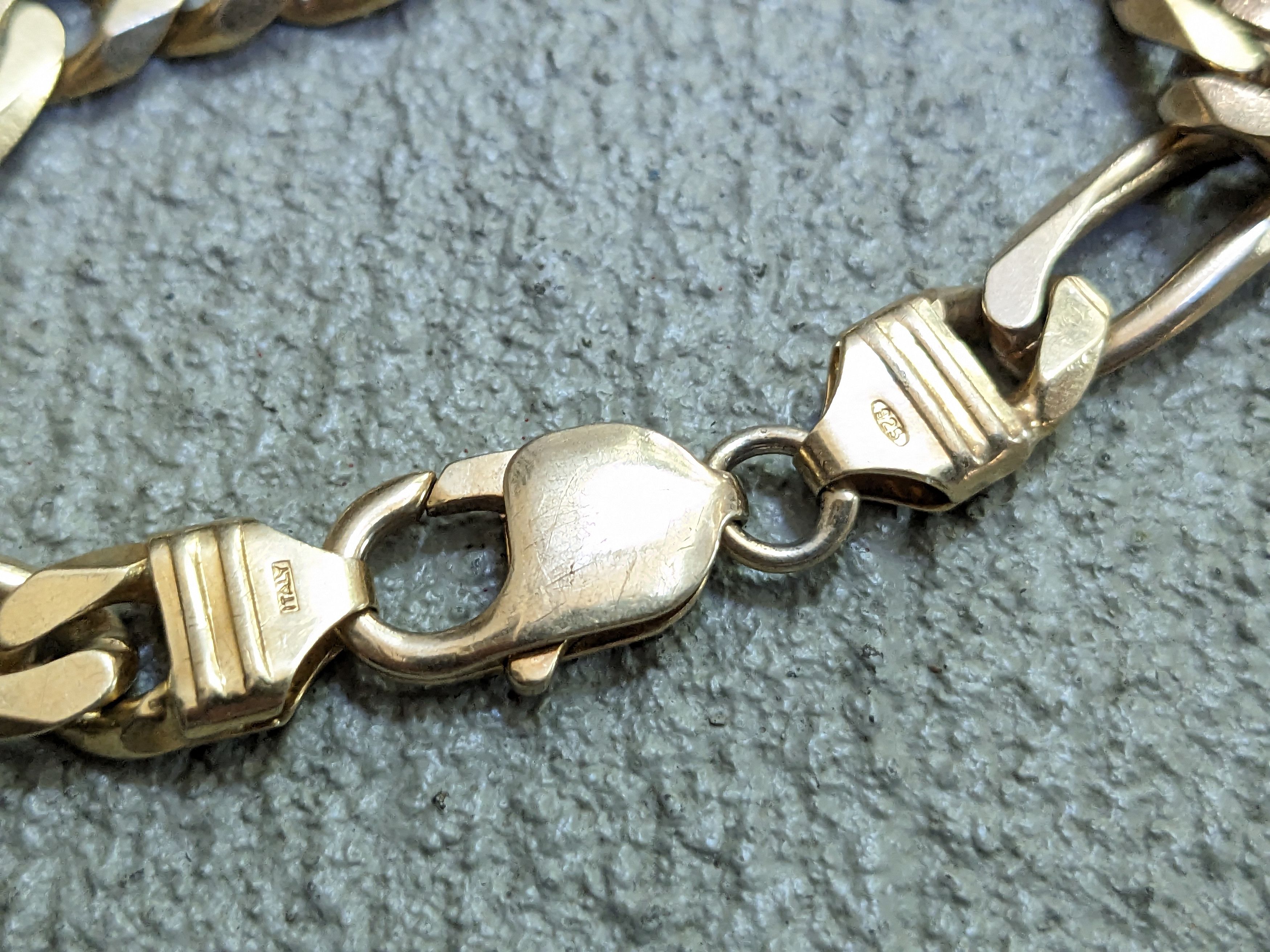 Jewelry Vintage Sterling Silver Bracelet Figaro 8.25" Italy Biker Size ONE SIZE - 7 Thumbnail