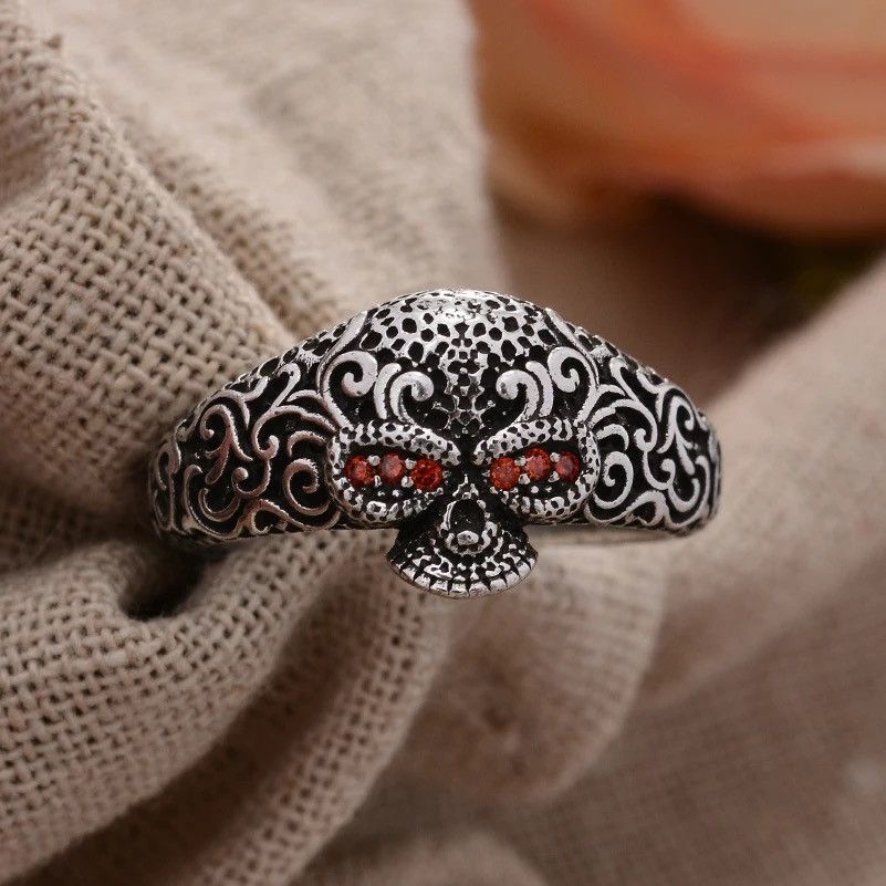 Jewelry Carved Flower Skeleton Head Ring Size ONE SIZE - 4 Thumbnail
