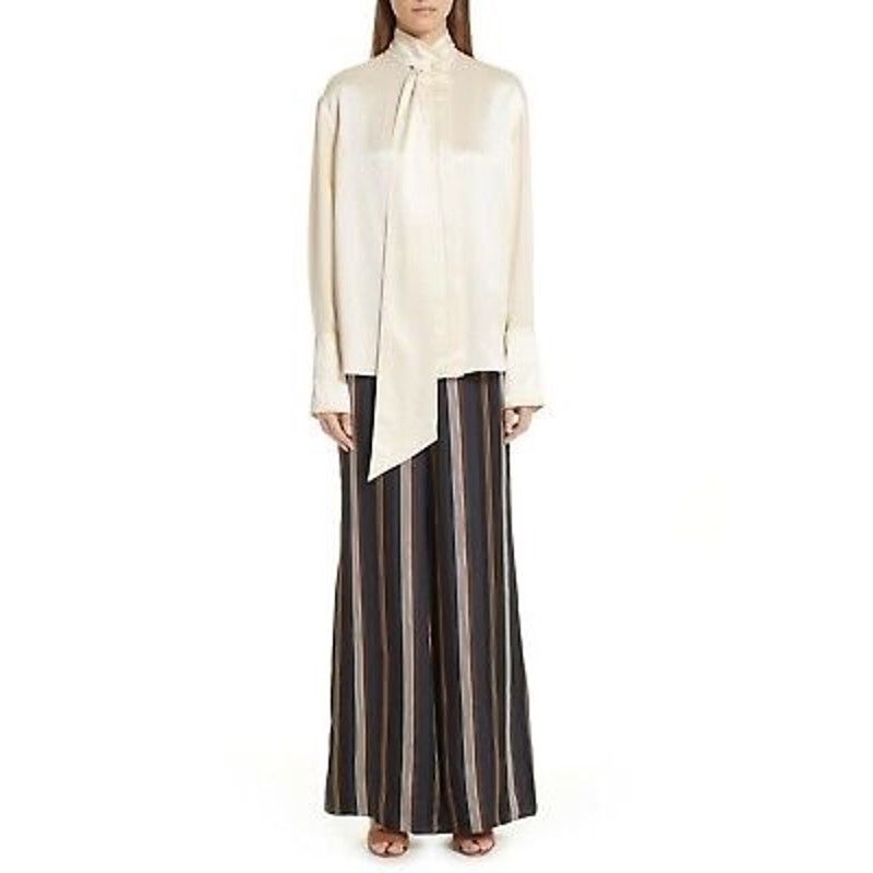 Nordstrom ROKSANDA | Navy Blue Stripe High Waist Wide Leg Pants US 10 Size 28" / US 6 / IT 42 - 14 Thumbnail