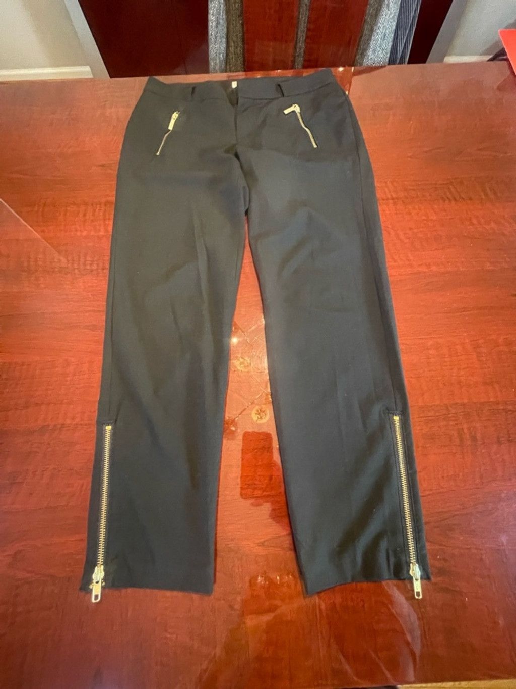 Michael Kors Michael Kors Black Gold Zip Ankle Pants 8 Quiet Luxury Moto Size 30" / US 8 / IT 44 - 3 Thumbnail