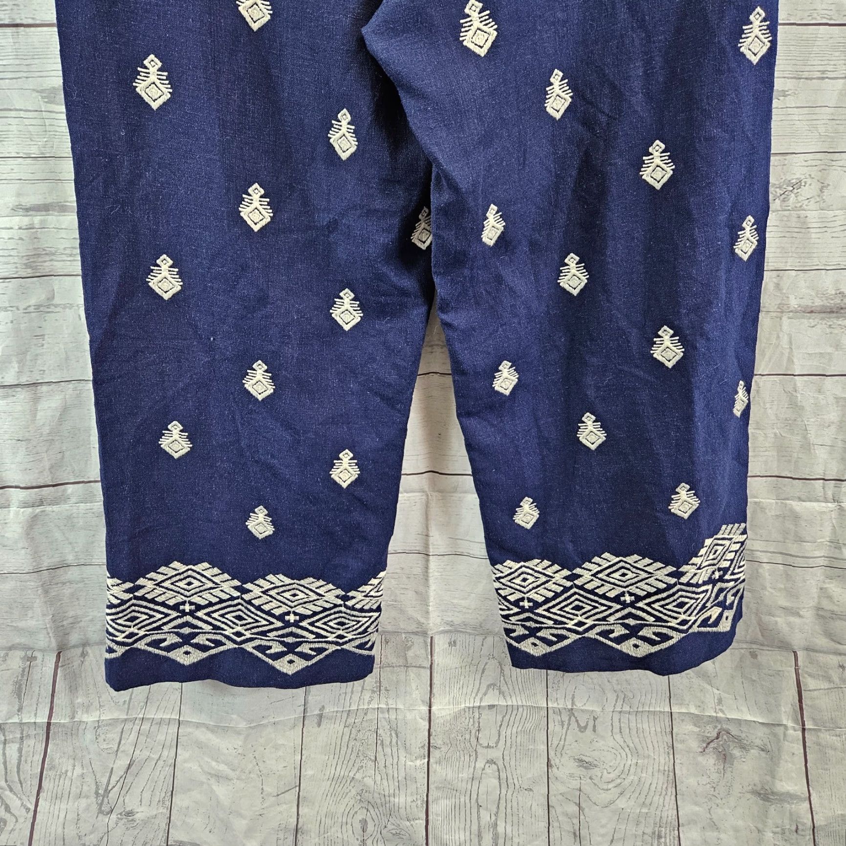 Zara Zara Womens Embroidered Culotte Pants Sz Medium Blue White Linen Blend Size 32" / US 10 / IT 46 - 5 Thumbnail