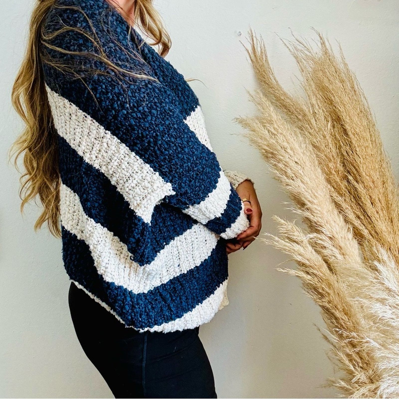 Nordstrom WISHLIST Navy Blue White Stripe Bold Chunky Pullover Sweater Size M / US 6-8 / IT 42-44 - 6 Thumbnail