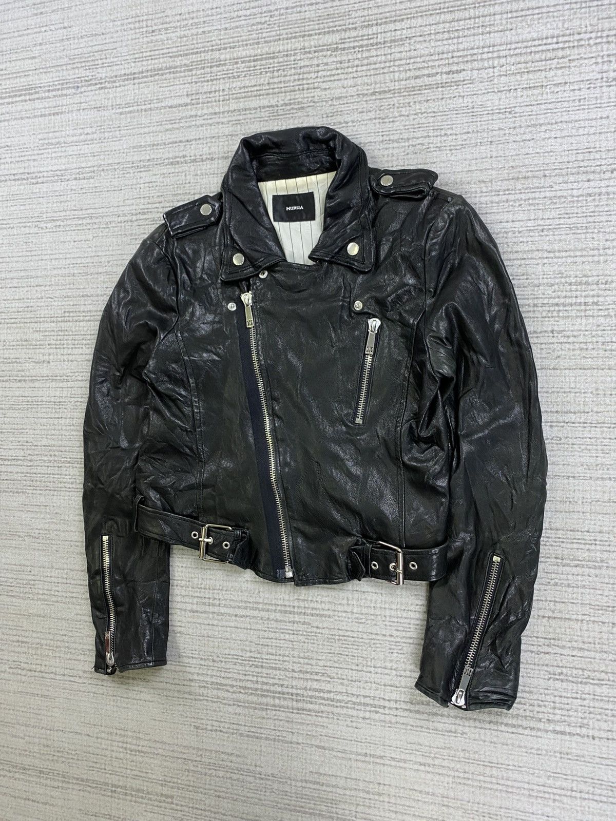 Japanese Brand 🔥Murua Sheepskin Black Cropped Punk Leather Jacket Size S / US 4 / IT 40 - 4 Thumbnail
