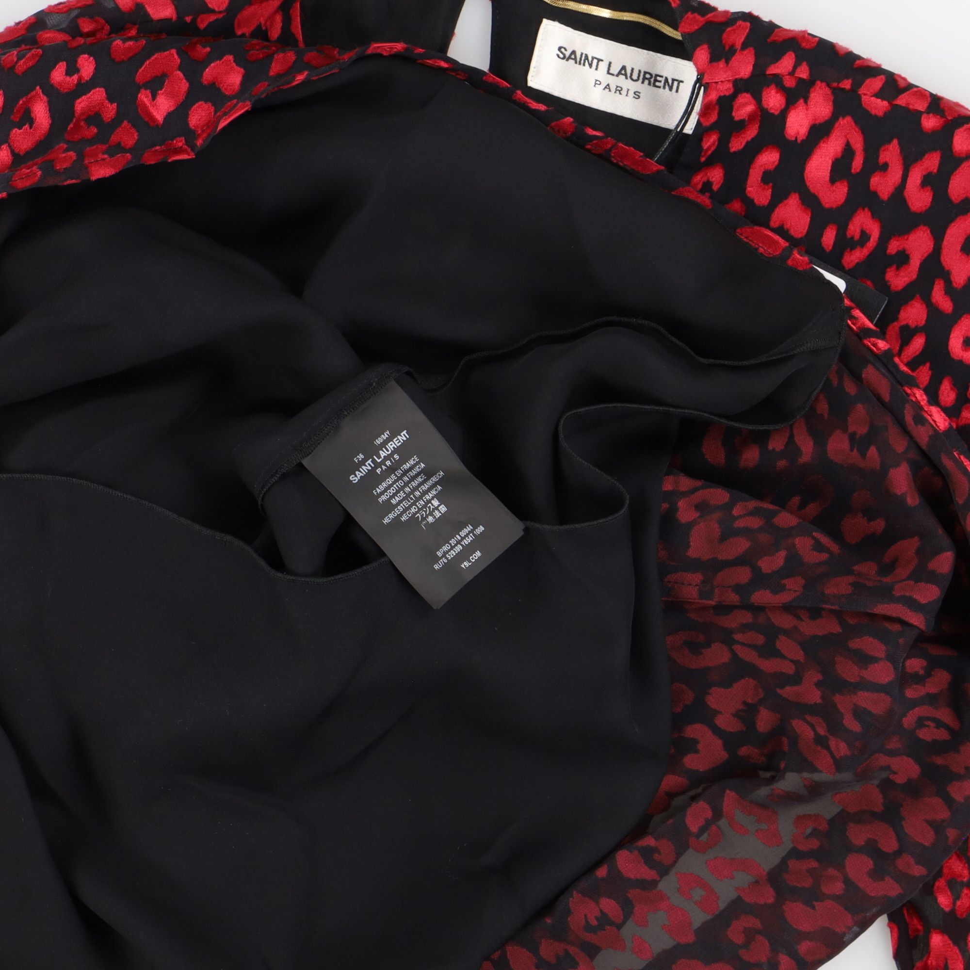 Saint Laurent Paris Red Leopard Print Tie-Up Silk Mini Dress Size S / US 4 / IT 40 - 6 Thumbnail