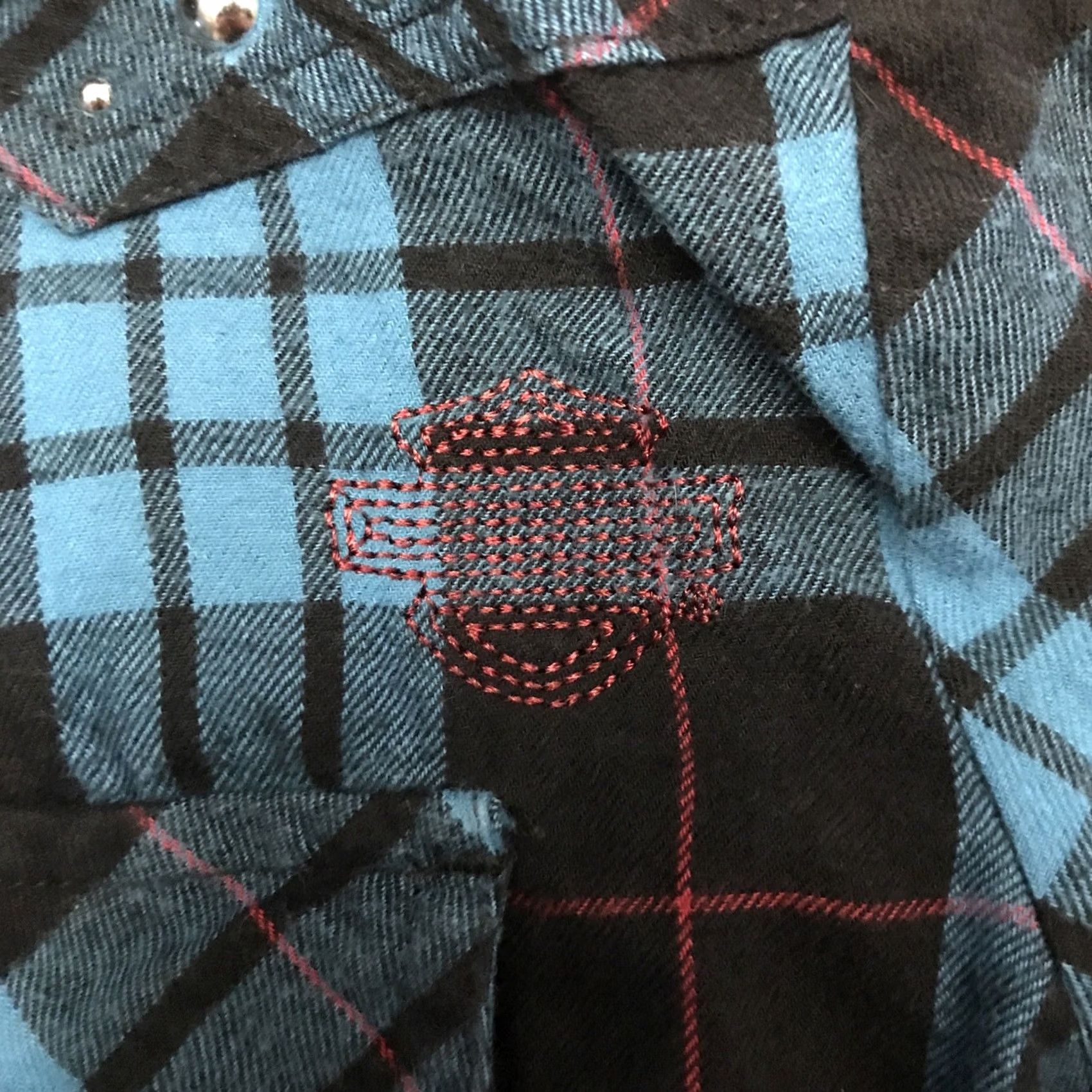 Harley Davidson Harley-Davidson Shirt L/S Plaid Blue Black Small Snap Pearl Sleeve Men’s Women’s? Size S / US 4 / IT 40 - 4 Thumbnail