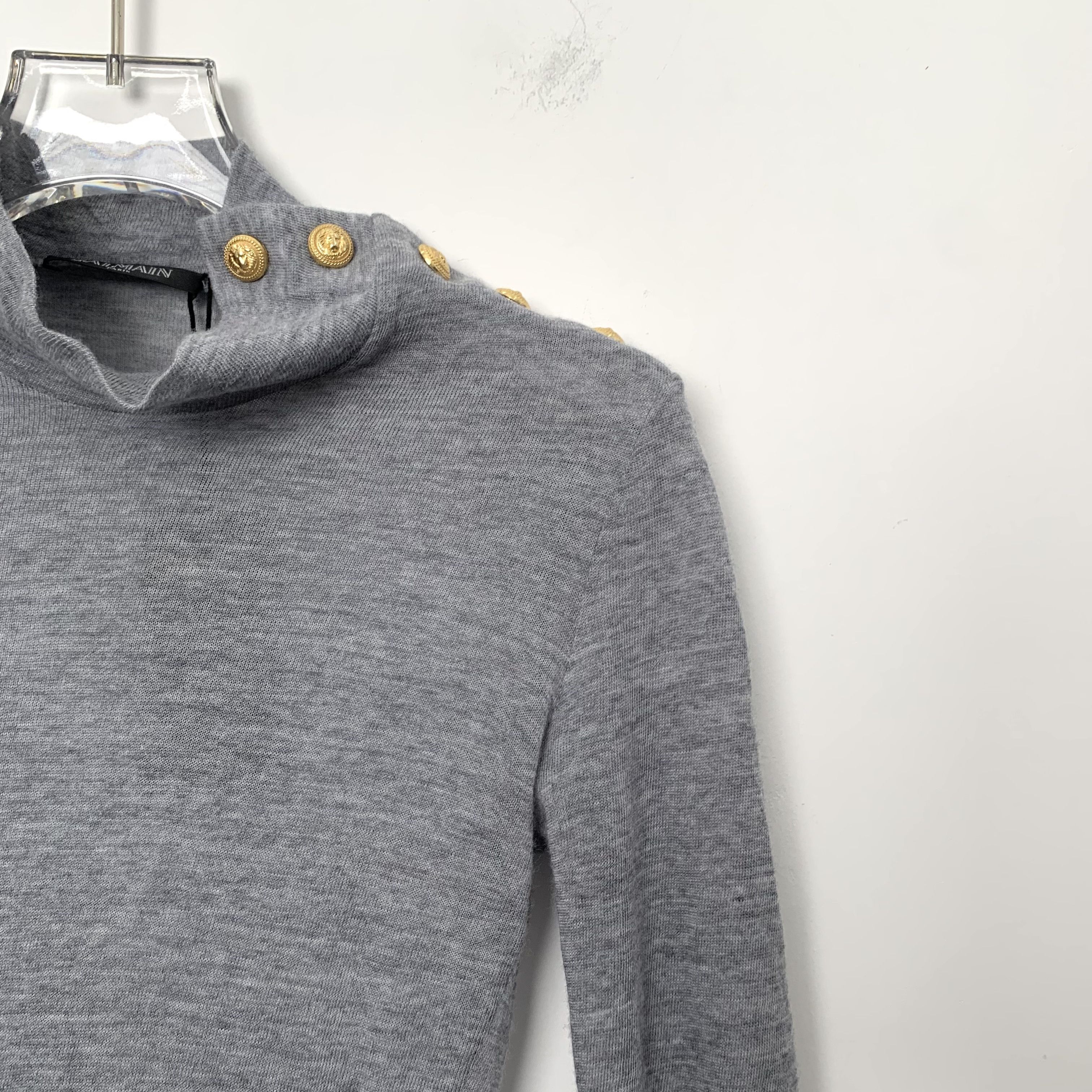 Balmain Balmain Tee – Grey Wool Side-Button (Size XS) Size XS / US 0-2 / IT 36-38 - 7 Thumbnail