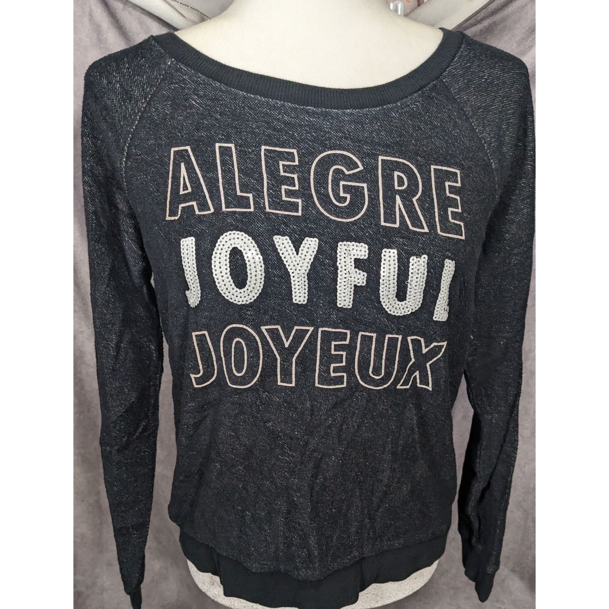 Other Xhilaration Black And White Sequin Joyful Sweatshirt Size S / US 4 / IT 40 - 6 Thumbnail