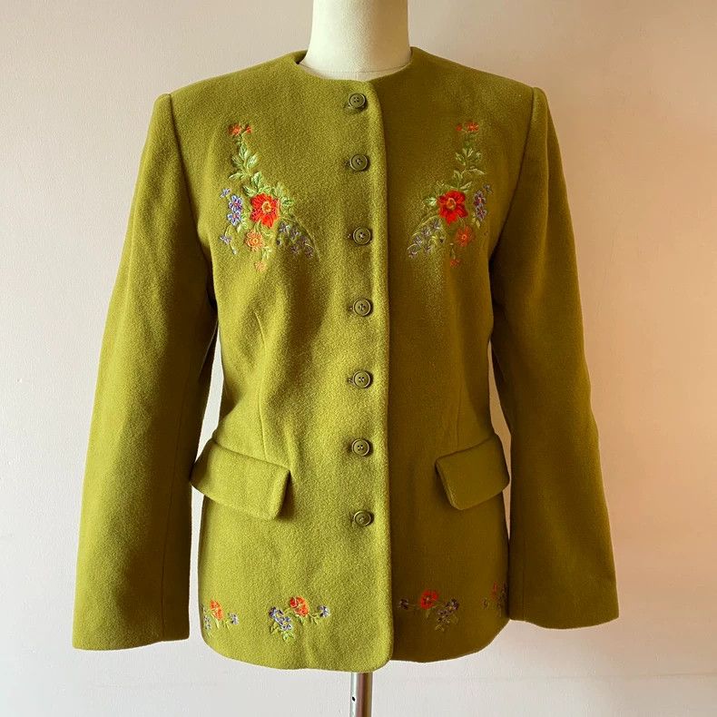 Kenzo KENZO Vintage floral embroidered wool suit jacket coat Size XS / US 0-2 / IT 36-38 - 1 Thumbnail