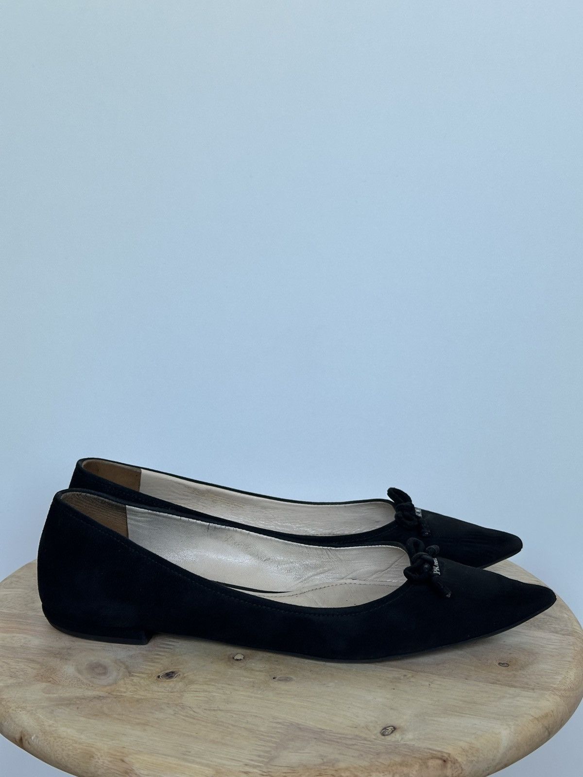 Prada Prada Black Suede Pointed Toe Ballet Flats With Metal Logo Size US 6 / IT 36 - 4 Thumbnail