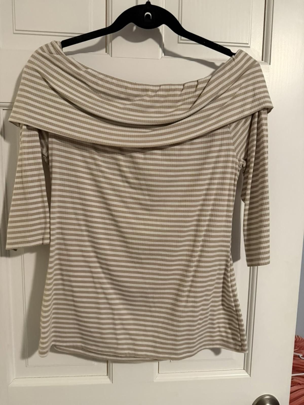 Other White House Black Market Beige White Striped Top Large Size L / US 10 / IT 46 - 5 Thumbnail