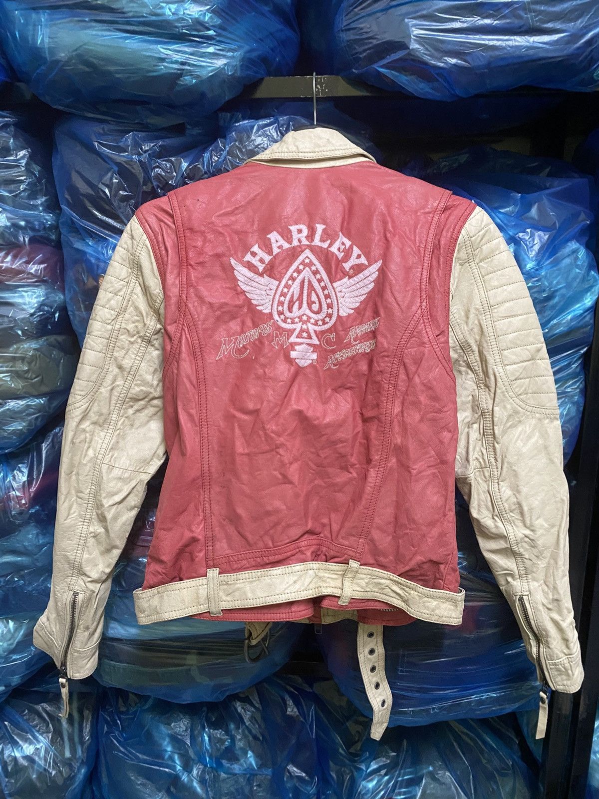 Harley Davidson Vintage Harley-Davidson Red Cream Leather Motorcycle Jacket Size XS / US 0-2 / IT 36-38 - 13 Thumbnail
