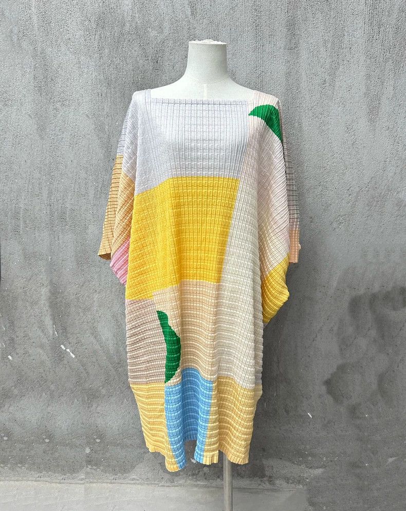 Issey Miyake Tofu checkered pleated dress