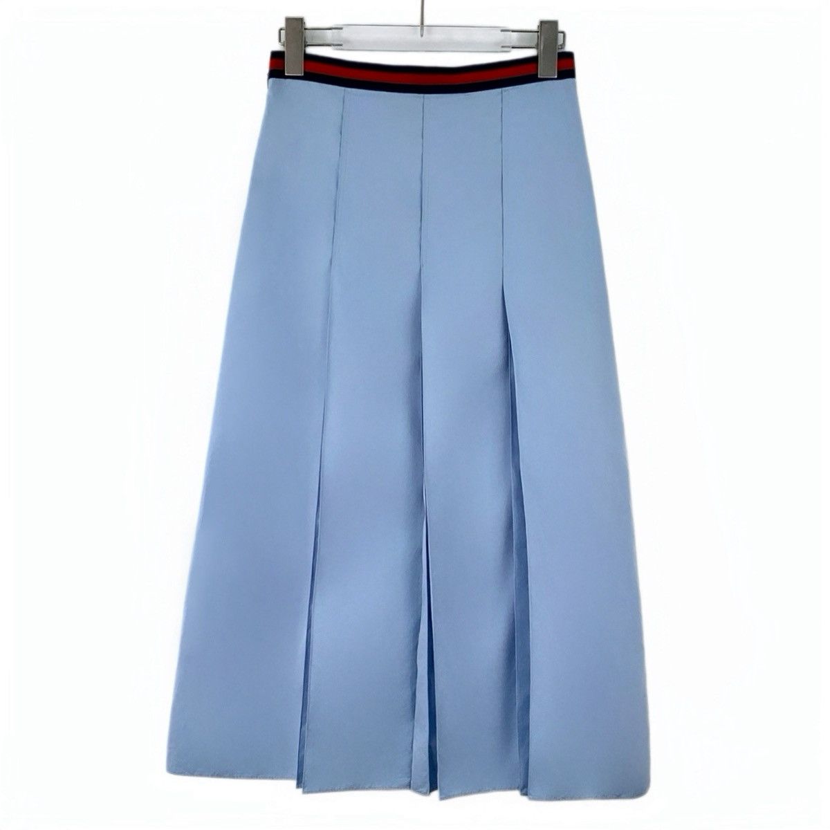 Gucci Gucci Sky Blue Stripe Web Cotton Pleated Long Skirt K26WX Size 27" / US 4 / IT 40 - 2 Thumbnail