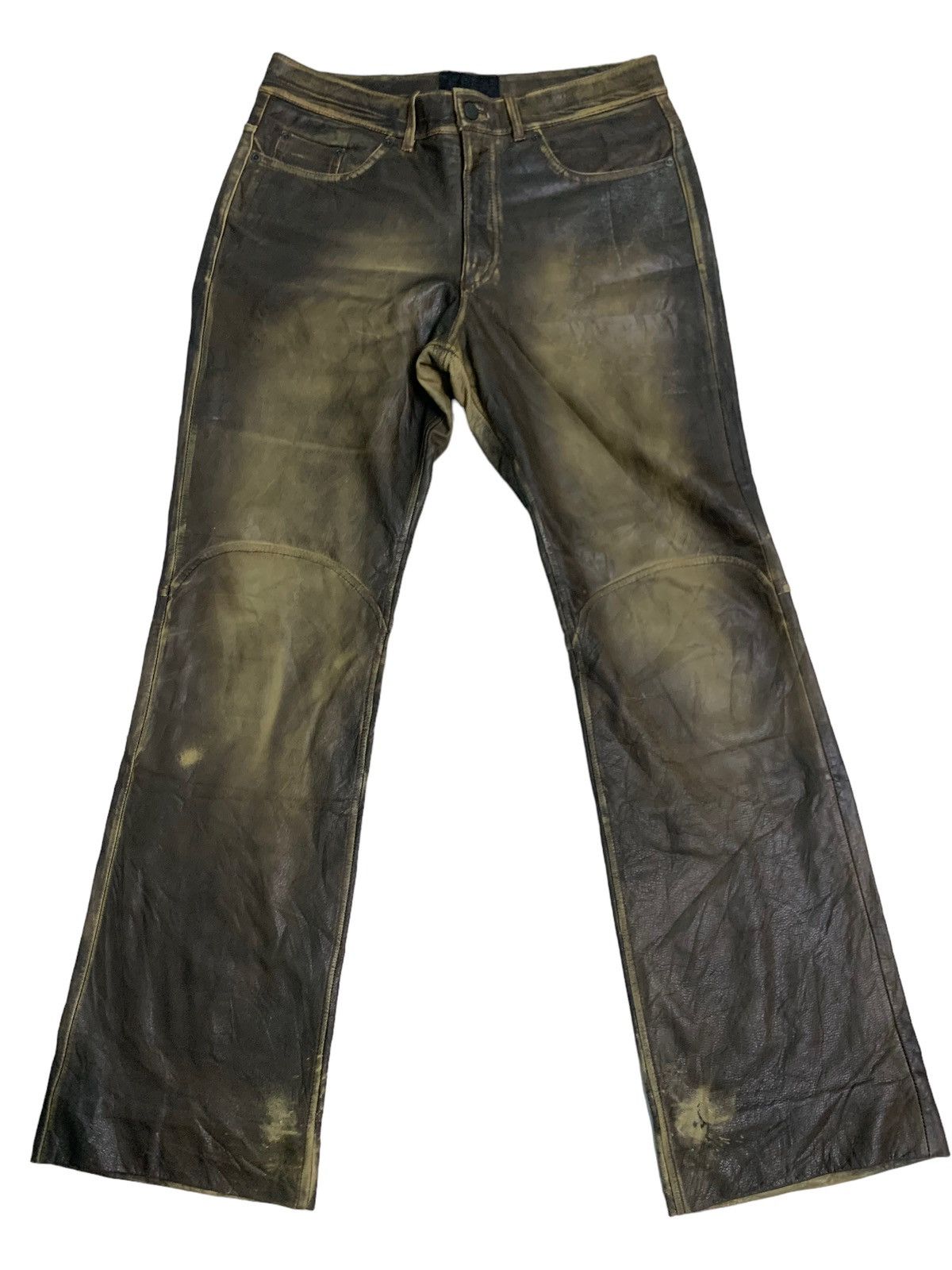 Japanese Brand 🔥Distressed Leather Cumtom Culture Biker Pants Size US 32 / EU 48 - 1 Thumbnail