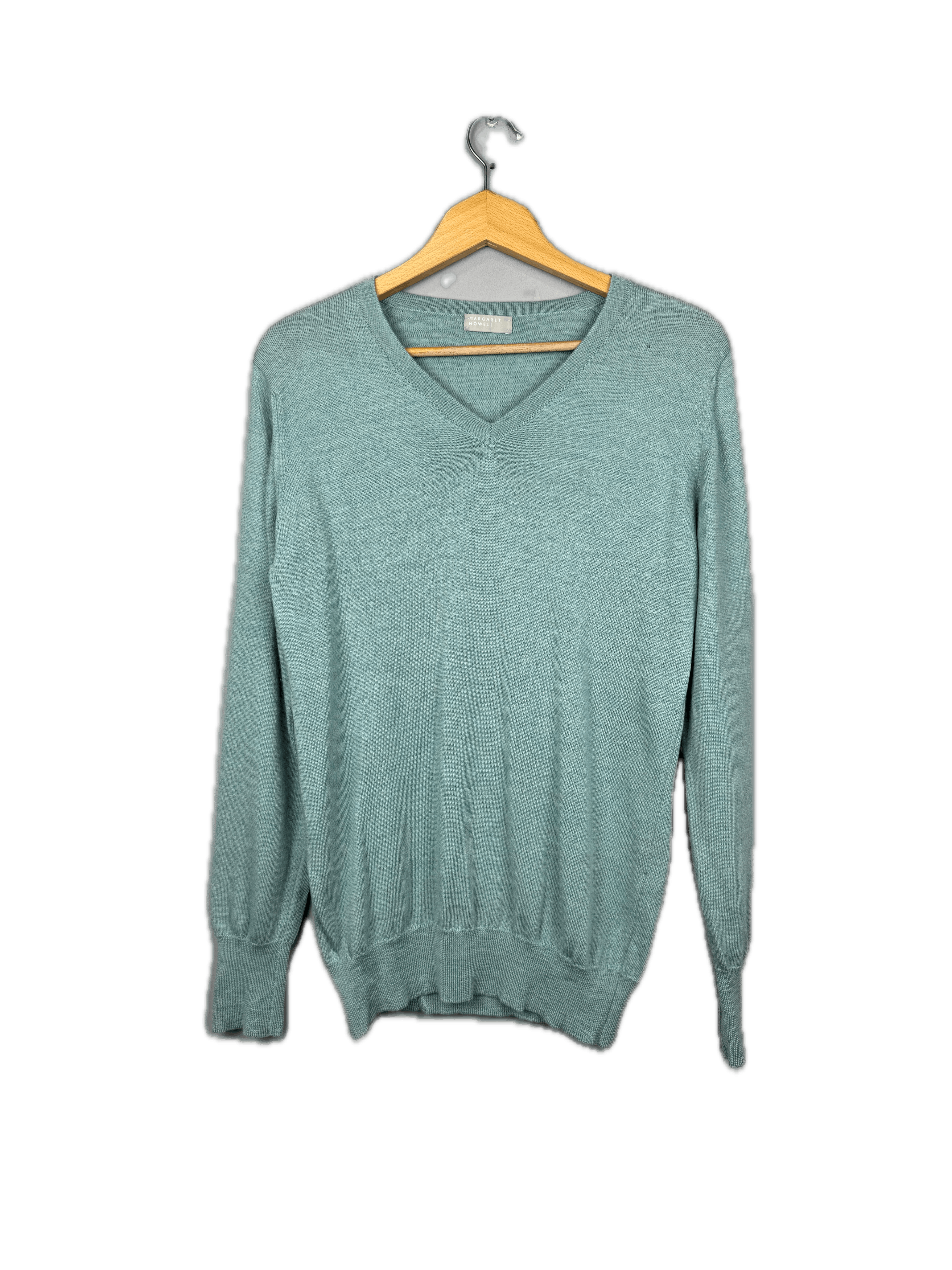 Margaret Howell Margaret Howell Wool Jumper Knit V Neck Sweater Green Size US S / EU 44-46 / 1 - 1 Thumbnail