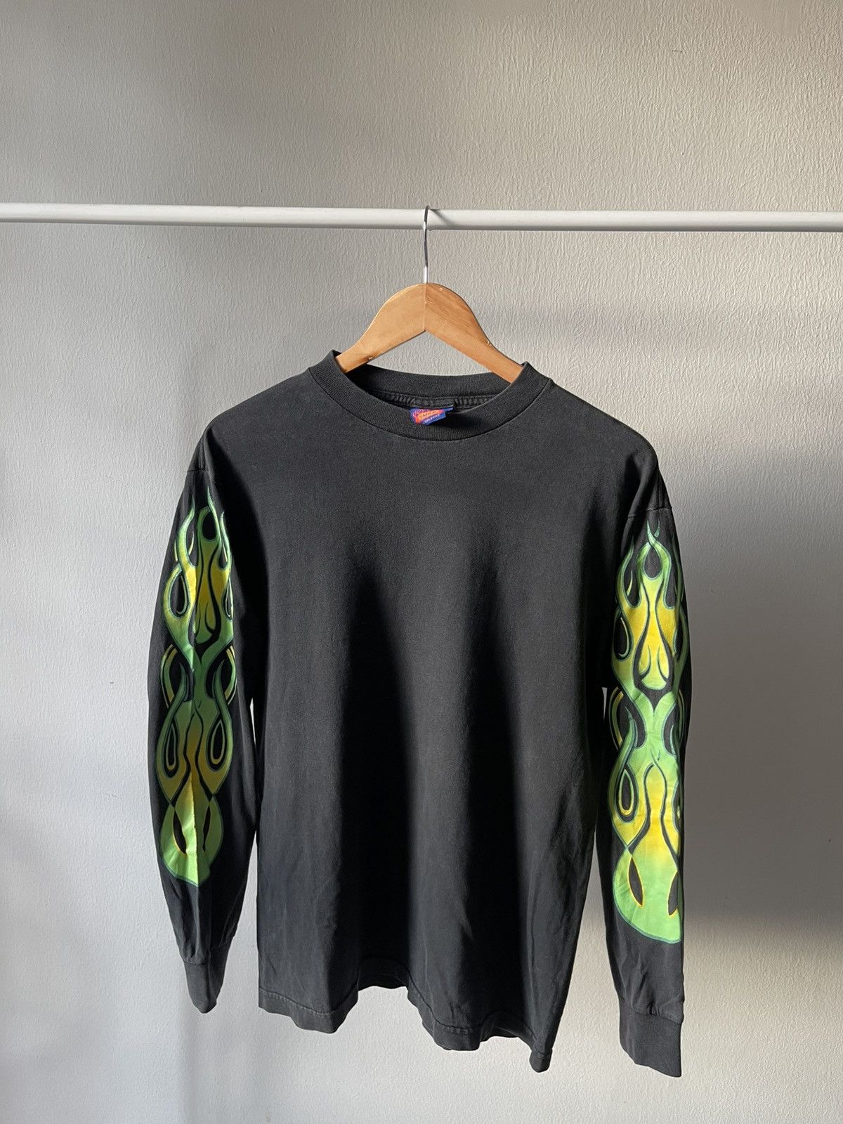 Vintage 90s Archaic Smile Green Flame Shirt Size US M / EU 48-50 / 2 - 1 Thumbnail