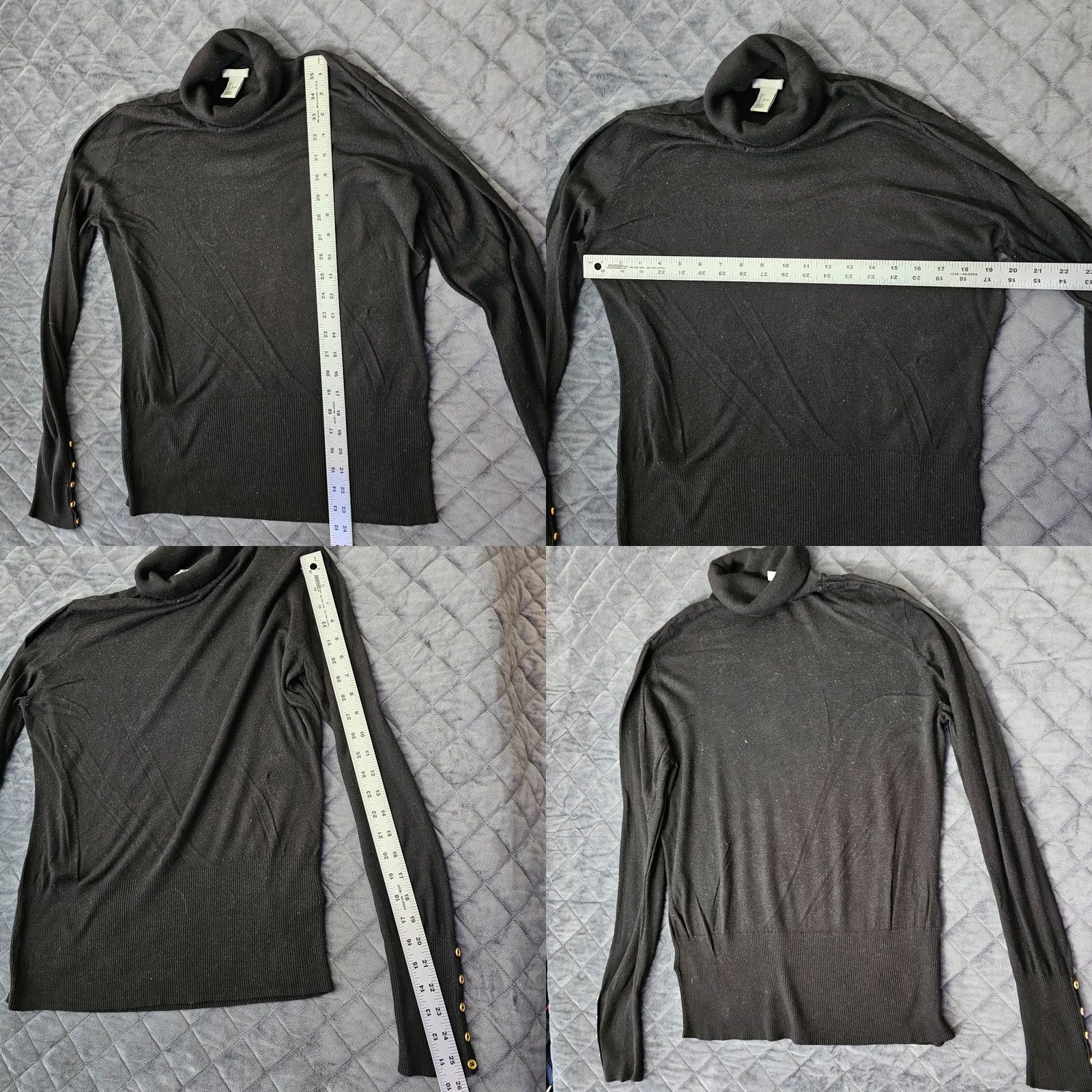 H&M H&M Turtleneck Sweater Womens Size L Black Tight Knit Button Accent Casual Pullover Knit Long Sleeve Split: 0 Size L / US 10 / IT 46 - 8 Thumbnail