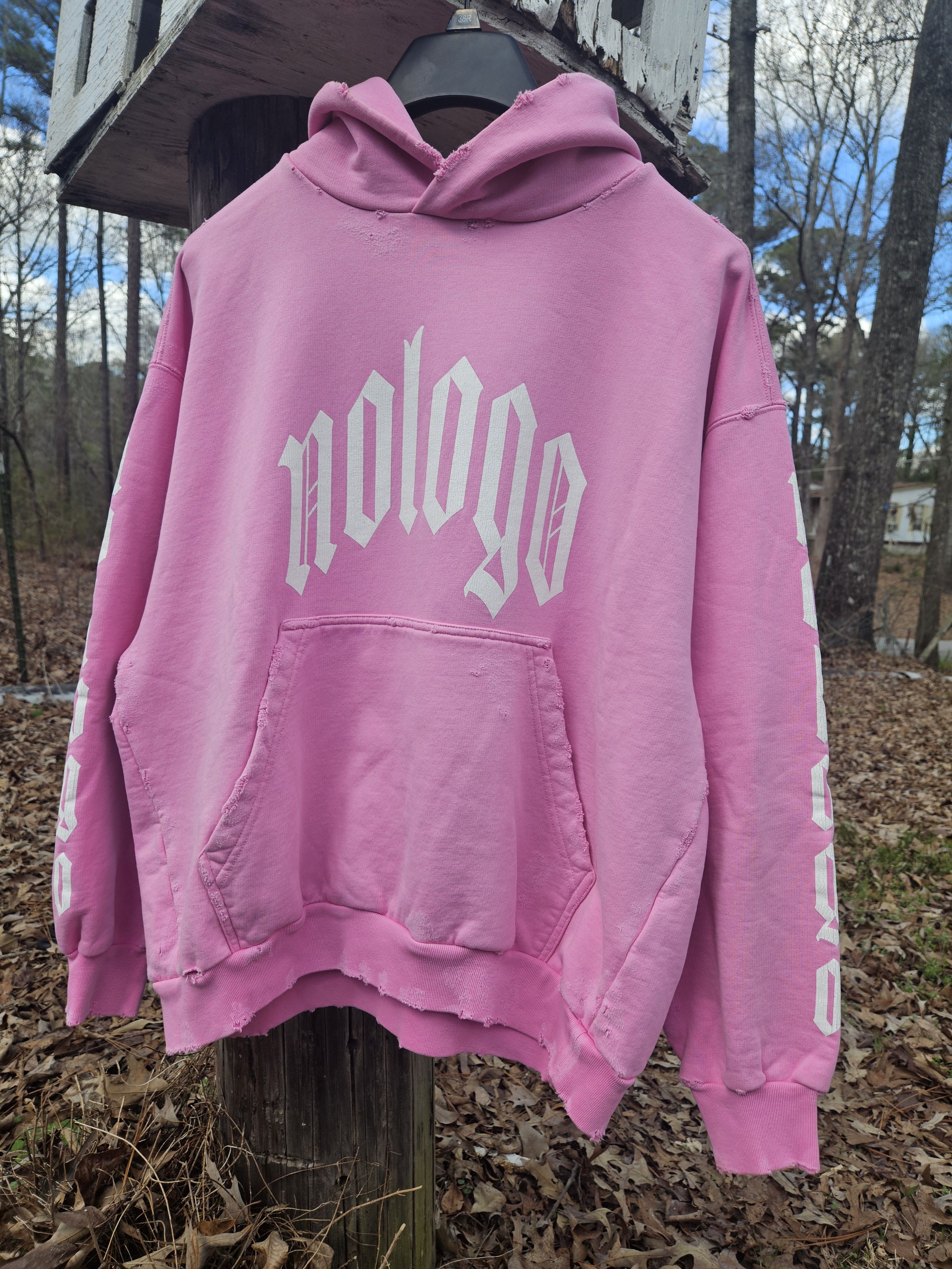 Balenciaga Pink Nologo Distressed Oversized Hoodie