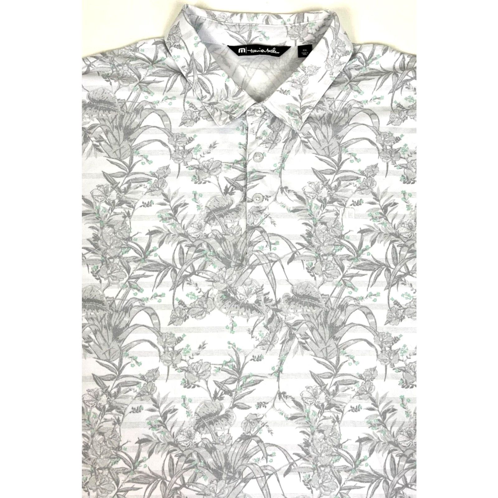 TravisMathew VINTAGE Travis Mathew Stay On Target Polo Shirt Floral XXL Men’s Short Sleeve White Gray Cotton Blend Polo Mens Size US XXL / EU 58 / 5 - 3 Thumbnail