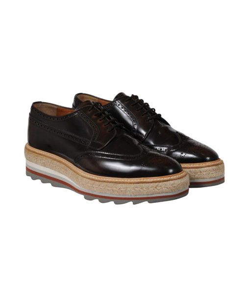 Prada Platform Brogue Brown Leather Wingtip Espadrilles - 02170 Size US 9 / EU 42 - 1 Thumbnail