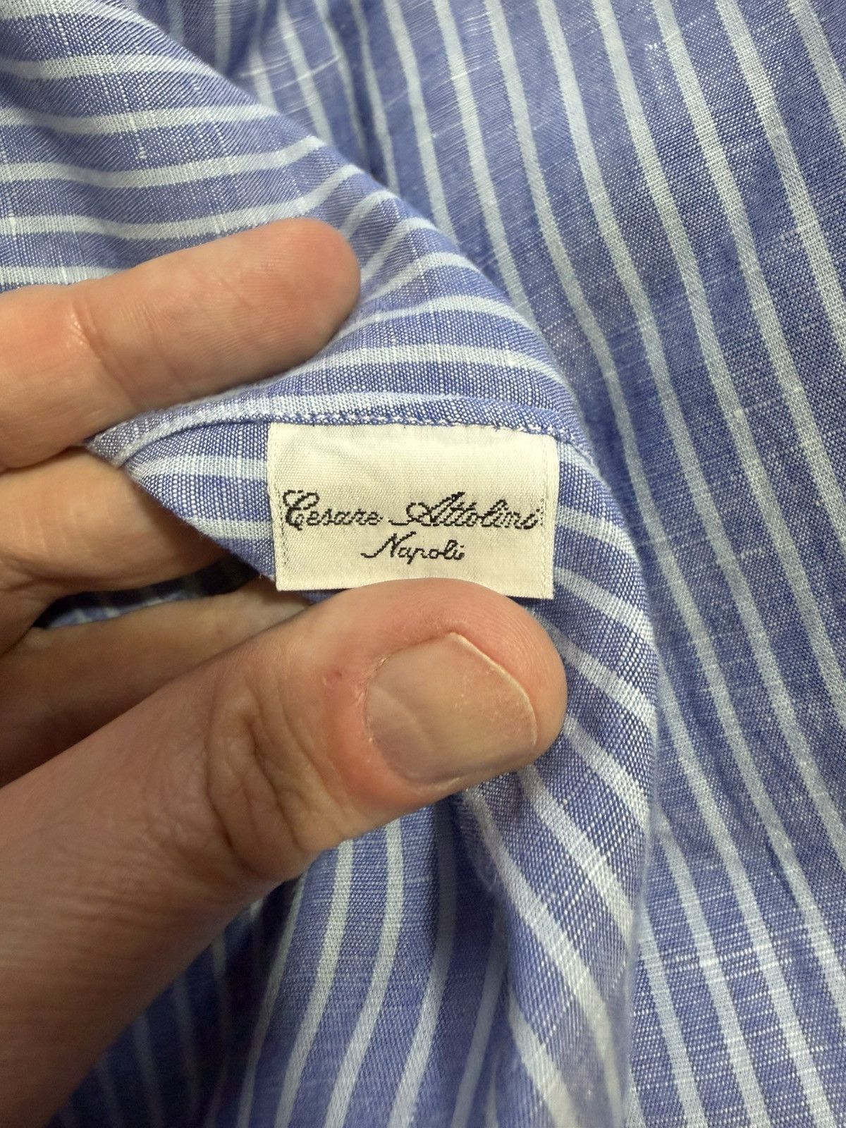 Cesare Attolini Cesare Attolini Blue Stripped linen Shirt Size US L / EU 52-54 / 3 - 3 Thumbnail