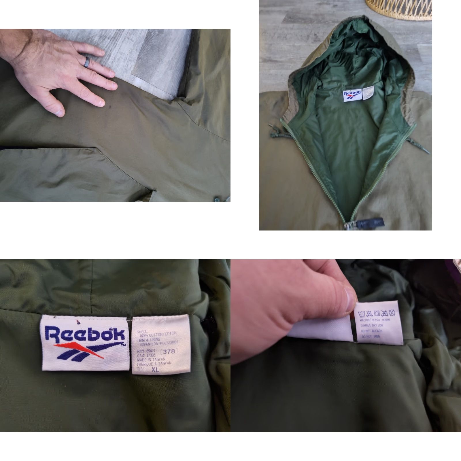 Reebok VINTAGE Reebok Hooded Pullover Jacket XL Green Men's Casual Spring Fall Winter Zip Pockets Logo Size US XL / EU 56 / 4 - 8 Thumbnail