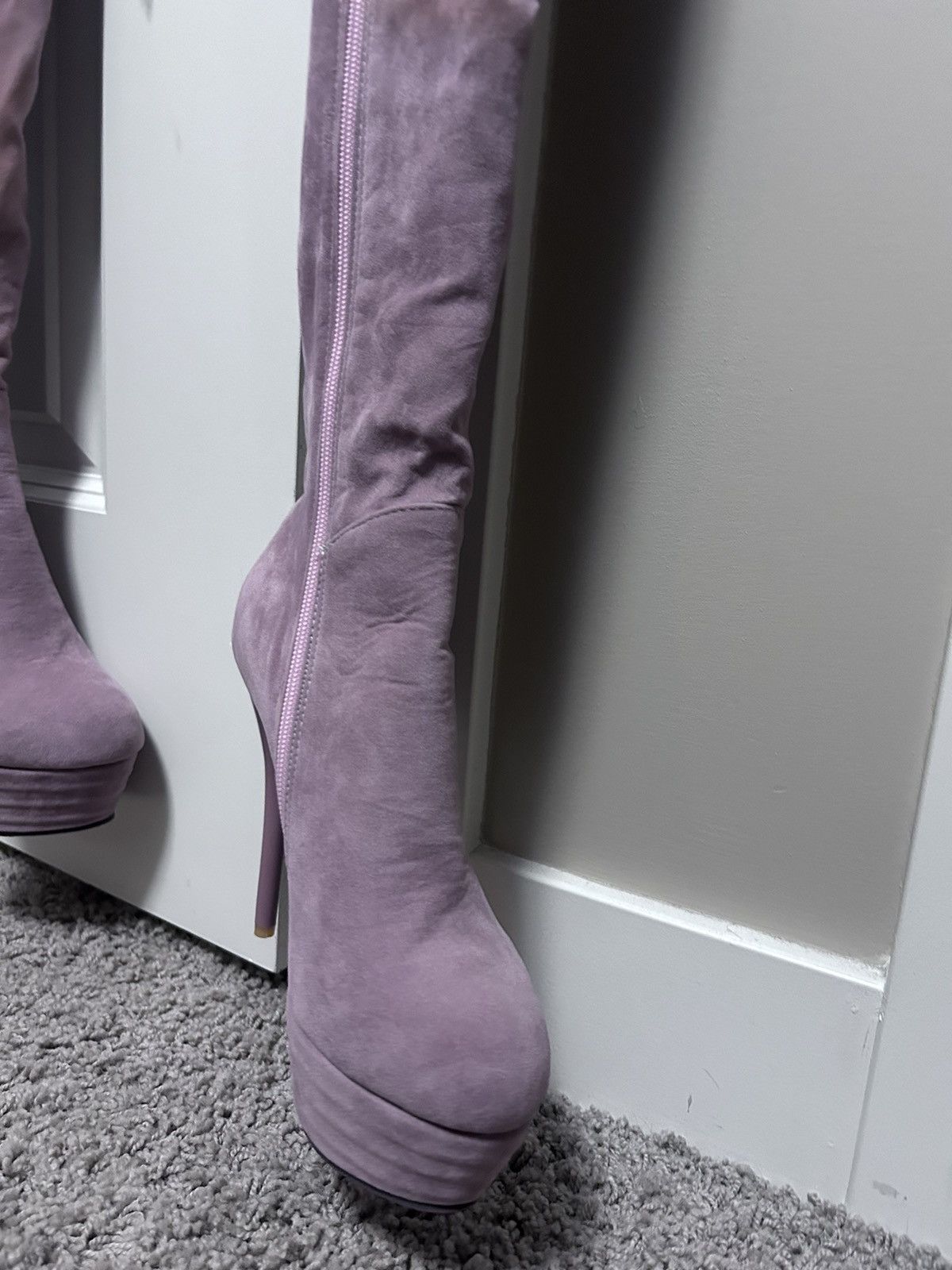 Other Pastel pink thigh high faux suede boots stiletto Size US 7 / IT 37 - 3 Thumbnail