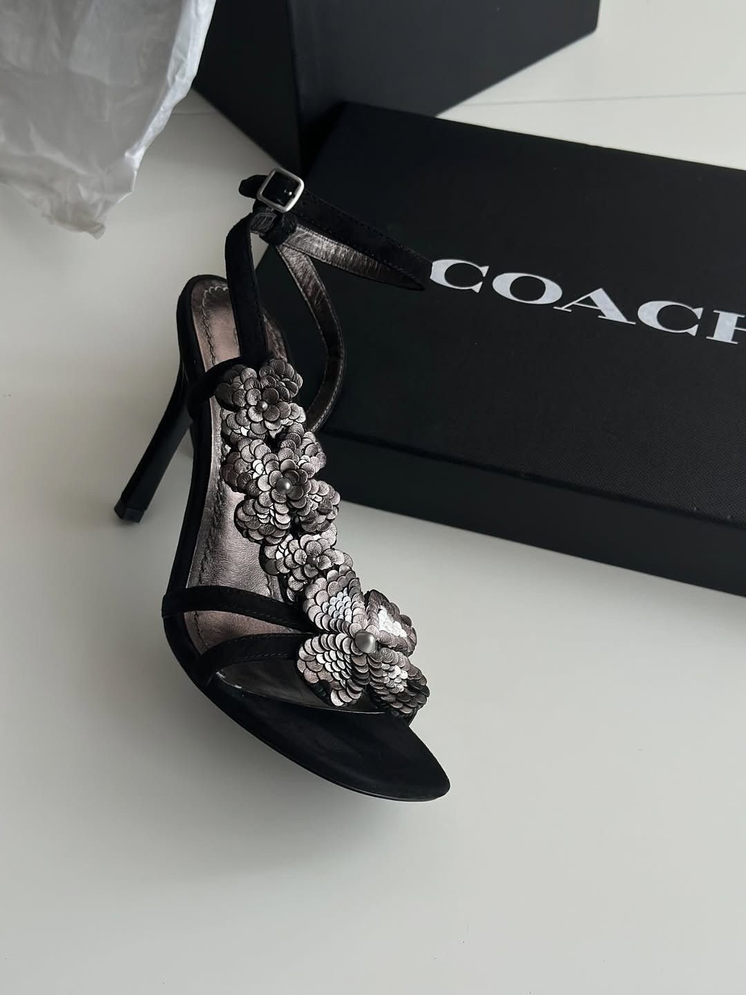 Coach Coach Suede Floral High Heel Sandals Black US 8 Size US 8 / IT 38 - 1 Thumbnail