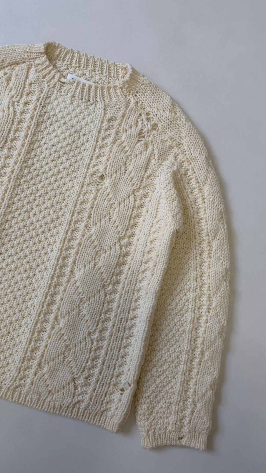 Maison Margiela A/W 21 Distressed Cream Cable Knit Sweater Size US M / EU 48-50 / 2 - 6 Thumbnail