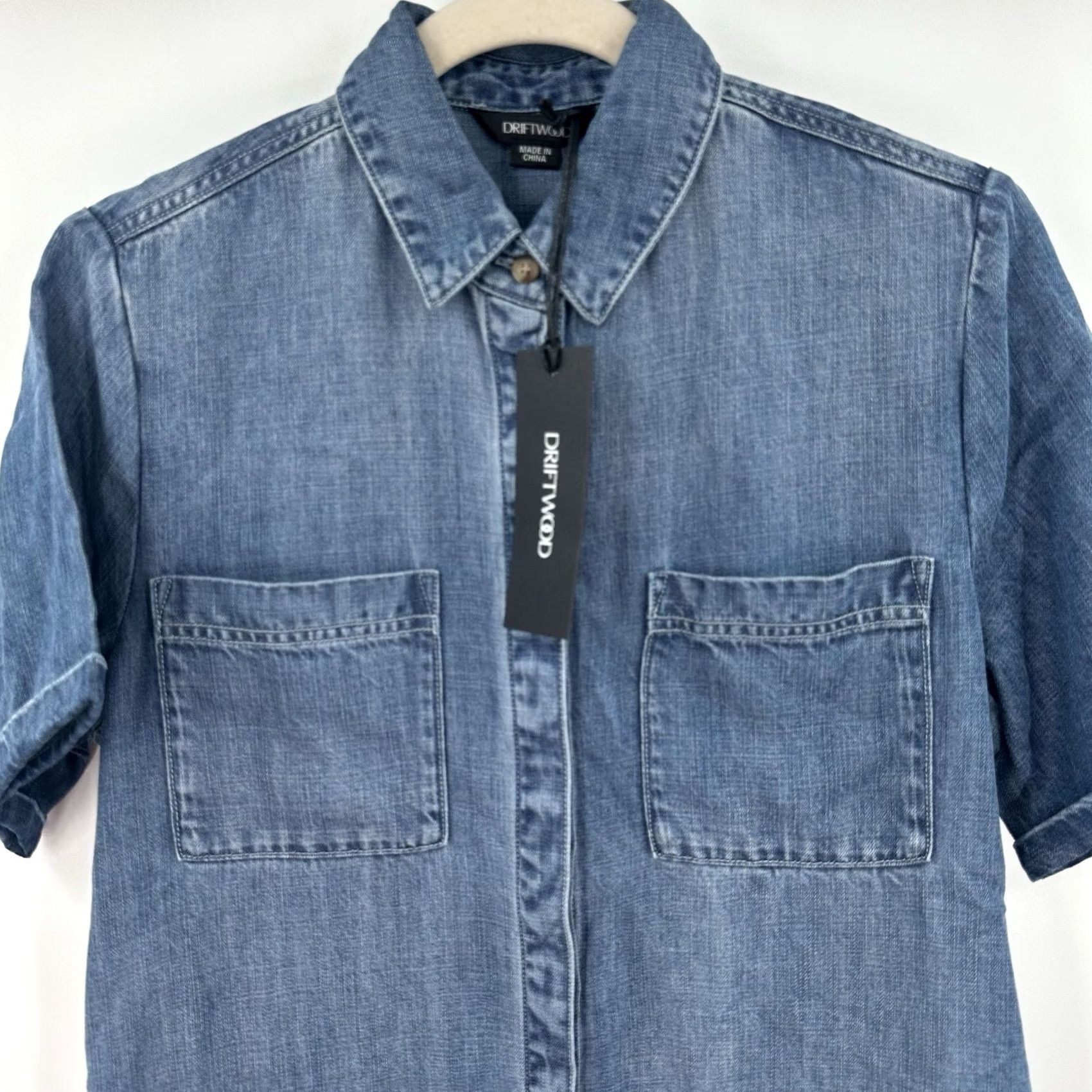 Vintage VINTAGE Driftwood Floral Embroidered Denim Shirt Dress Blue Short Sleeve XS Womens Dress Size XS / US 0-2 / IT 36-38 - 2 Thumbnail