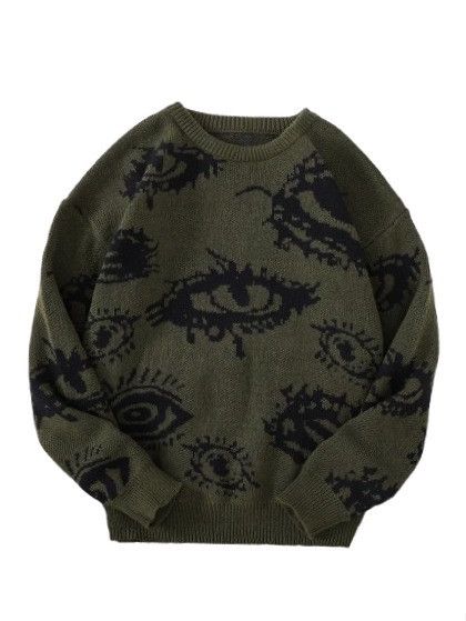 Other Streetwear Vintage Abstract Eyes Sweater Jacquard Knitwear Size US M / EU 48-50 / 2 - 1 Thumbnail