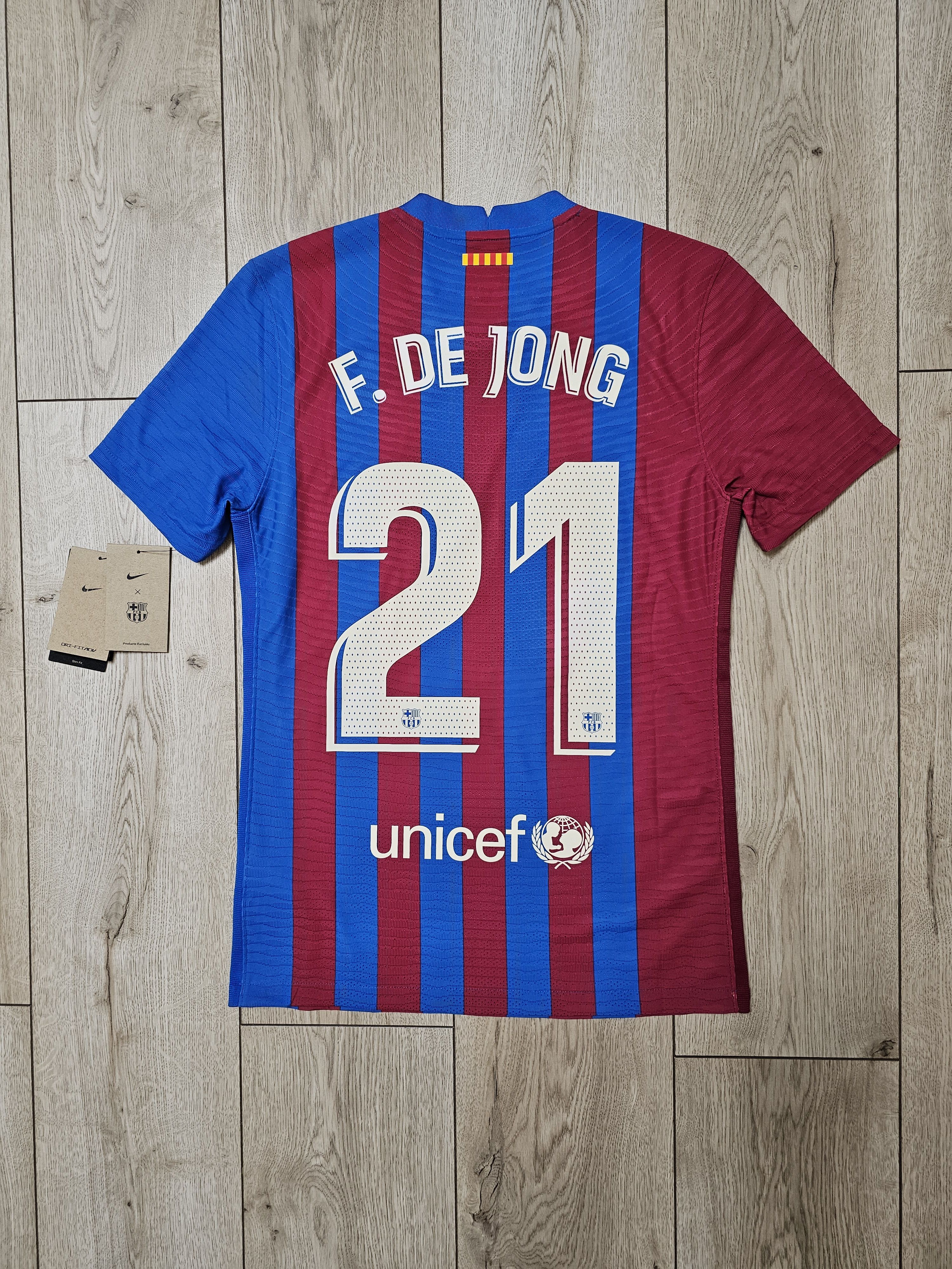 Image of F C Barcelona x Nike Barcelona 2021 2022 Home De Jong New Football Soccer Jersey in Red (Size Small