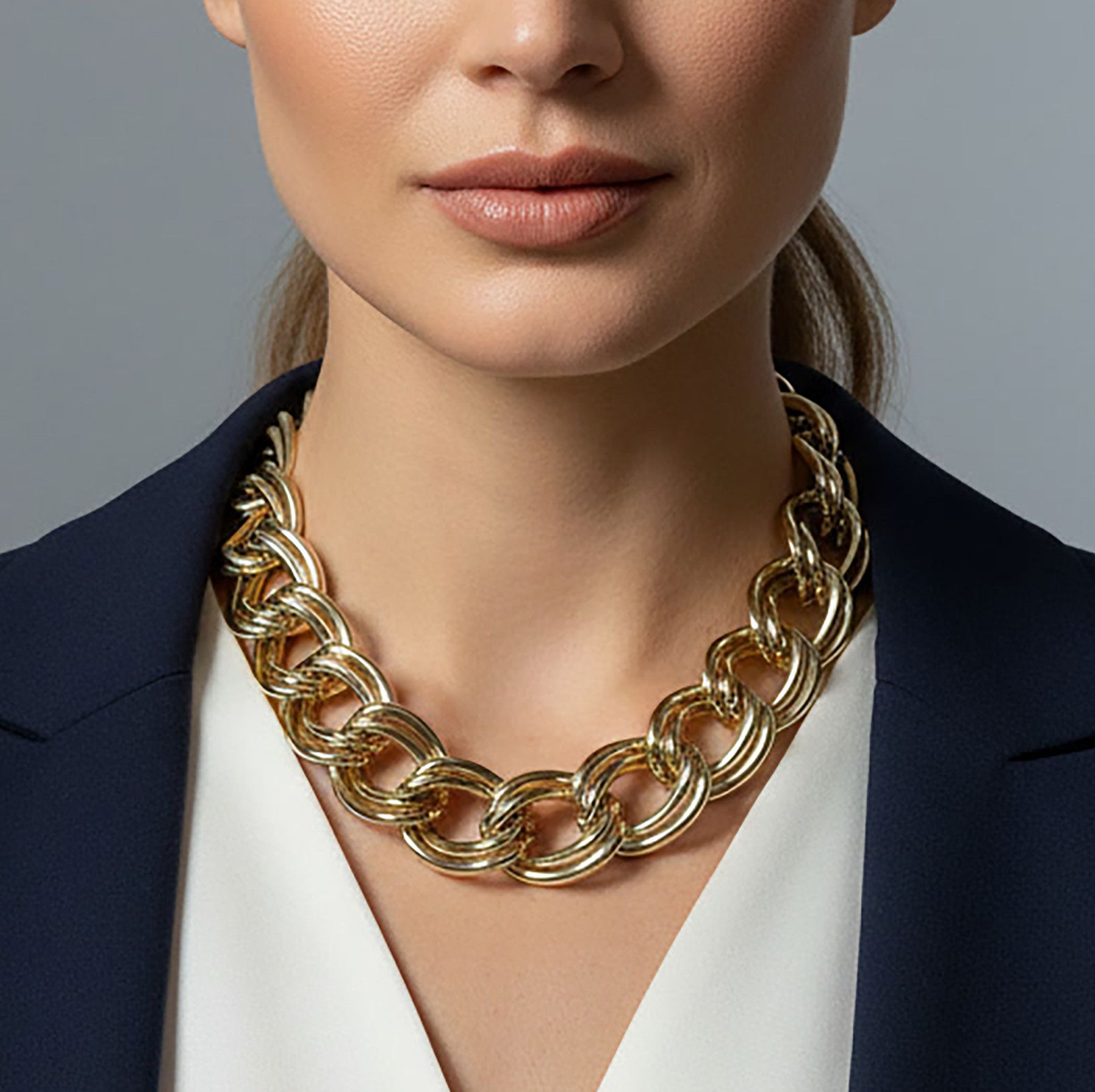 Vintage VTG Statement Necklace Chunky Gold-Tone Double Curb Link Size ONE SIZE - 1 Thumbnail