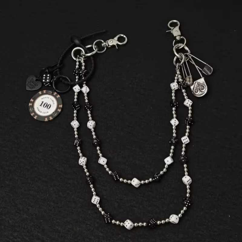 Jewelry Black White lucky Dice Beads Pearl Waist Pants Keychain Size ONE SIZE - 10 Thumbnail