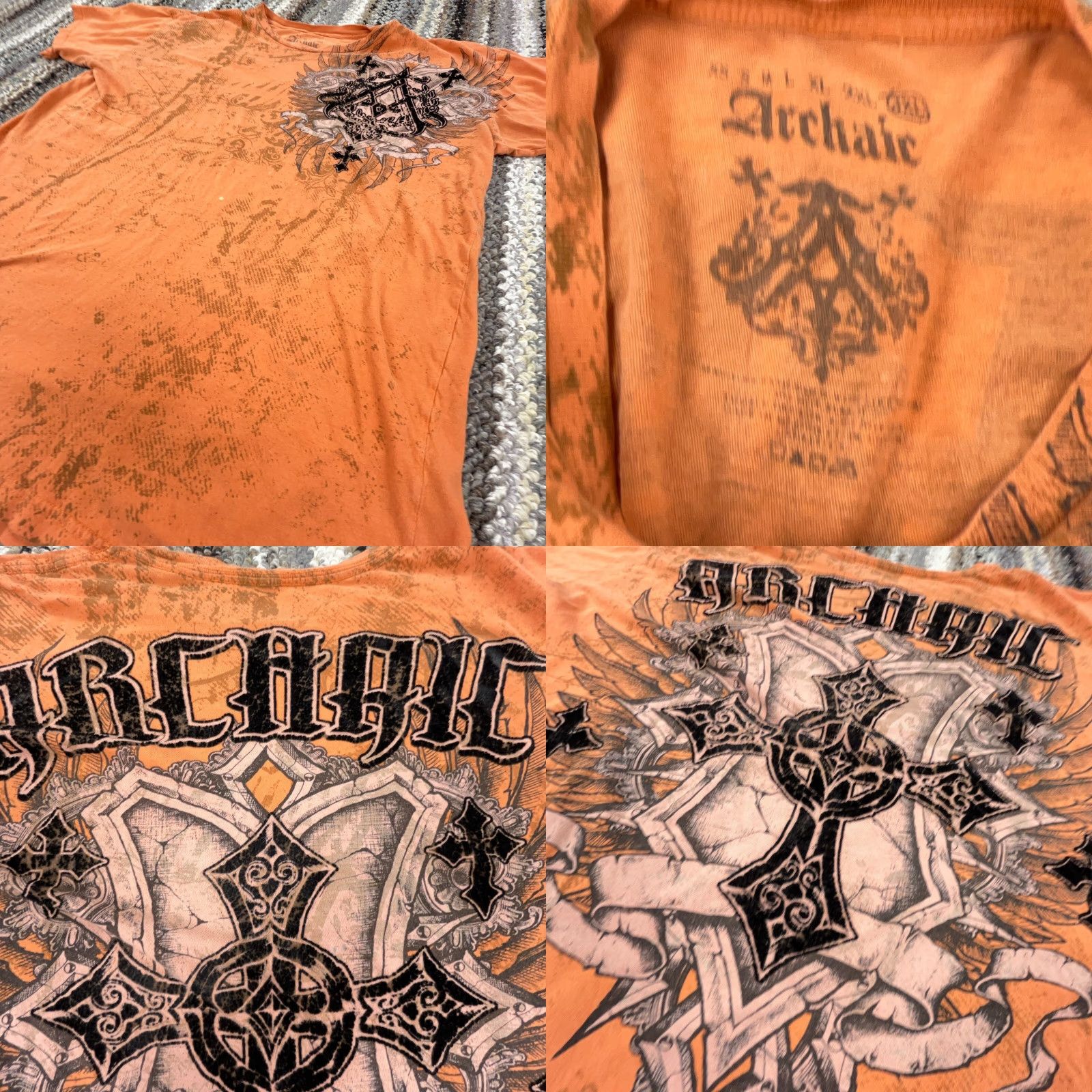 Spell Archaic T-Shirt Men 3XL Orange Tee Cross Spell Out MMA Fighter Cyber Punk Graphic Print USA 90s Grunge Gothic Motorcycle Retro Shirt Mens Size US XXL / EU 58 / 5 - 8 Thumbnail