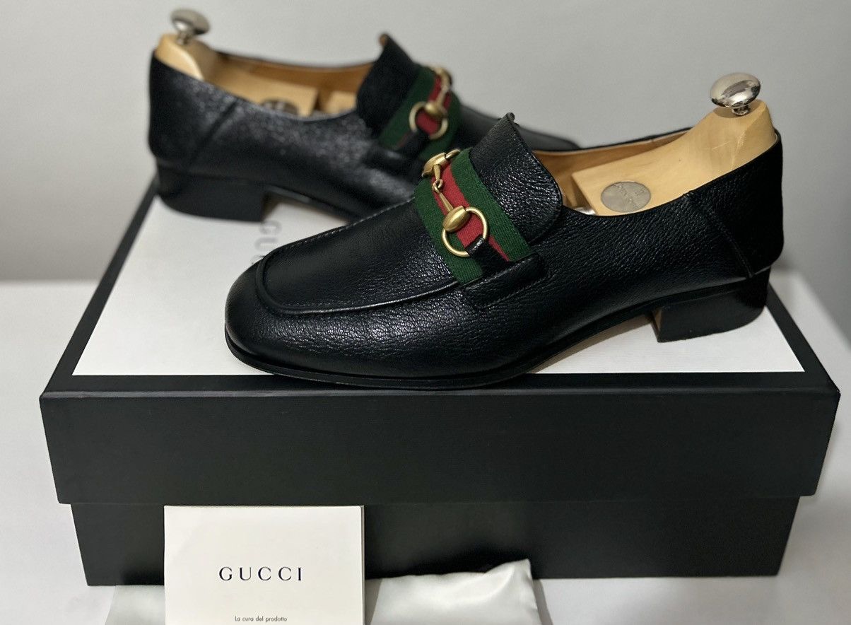 Gucci Gucci GG Bonnie Black Leather Horsebit Web Loafers UK8 Size US 8 / EU 41 - 13 Thumbnail