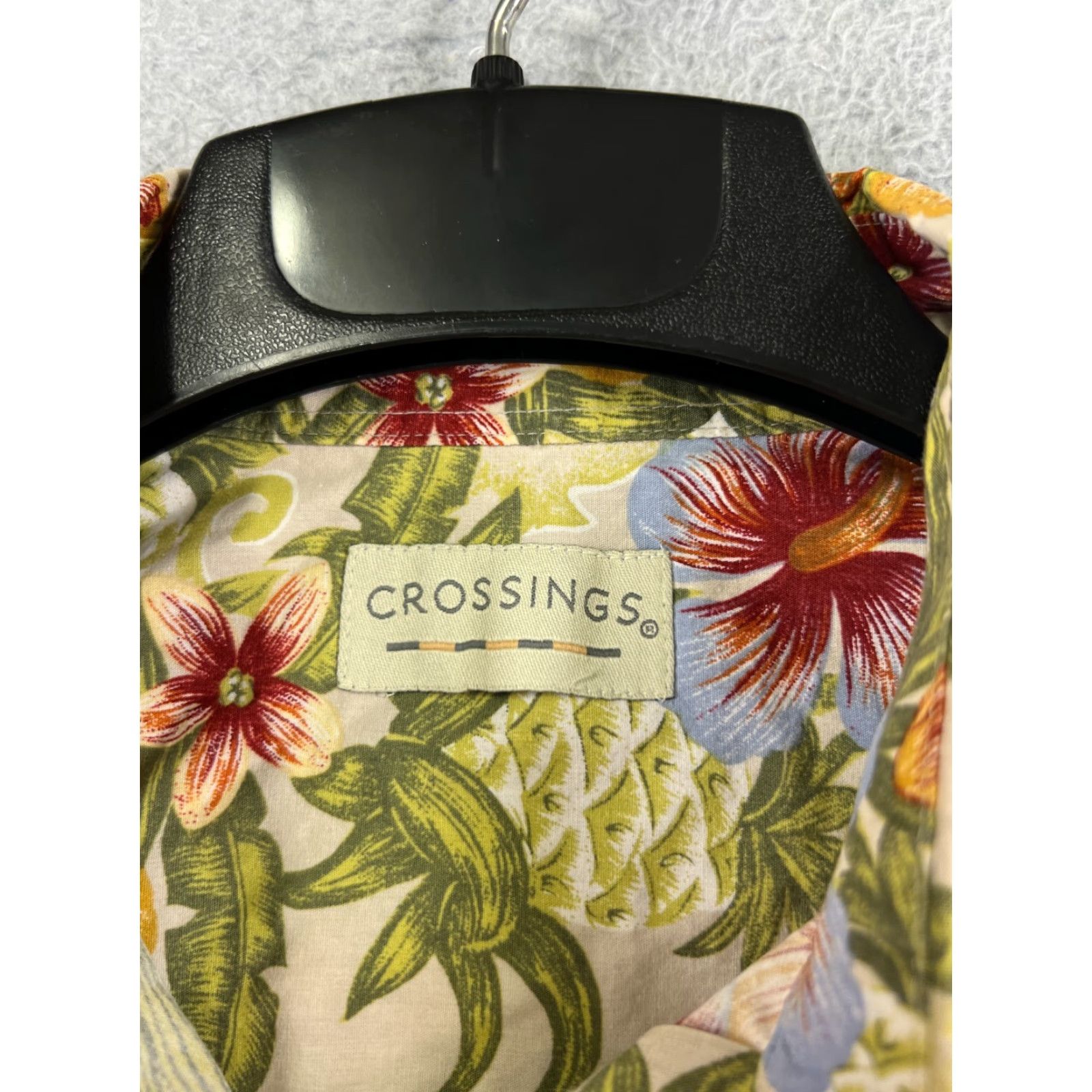 Vintage Crossings Shirt Mens XL Beige Floral Hibiscus Pineapple Plumeria Cotton Size US XL / EU 56 / 4 - 7 Thumbnail