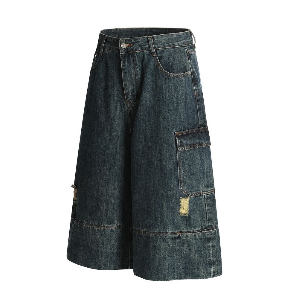 Japanese Brand × Jean Men's loose cargo vintage washed distressed denim shorts Size US 32 / EU 48 - 2 Thumbnail