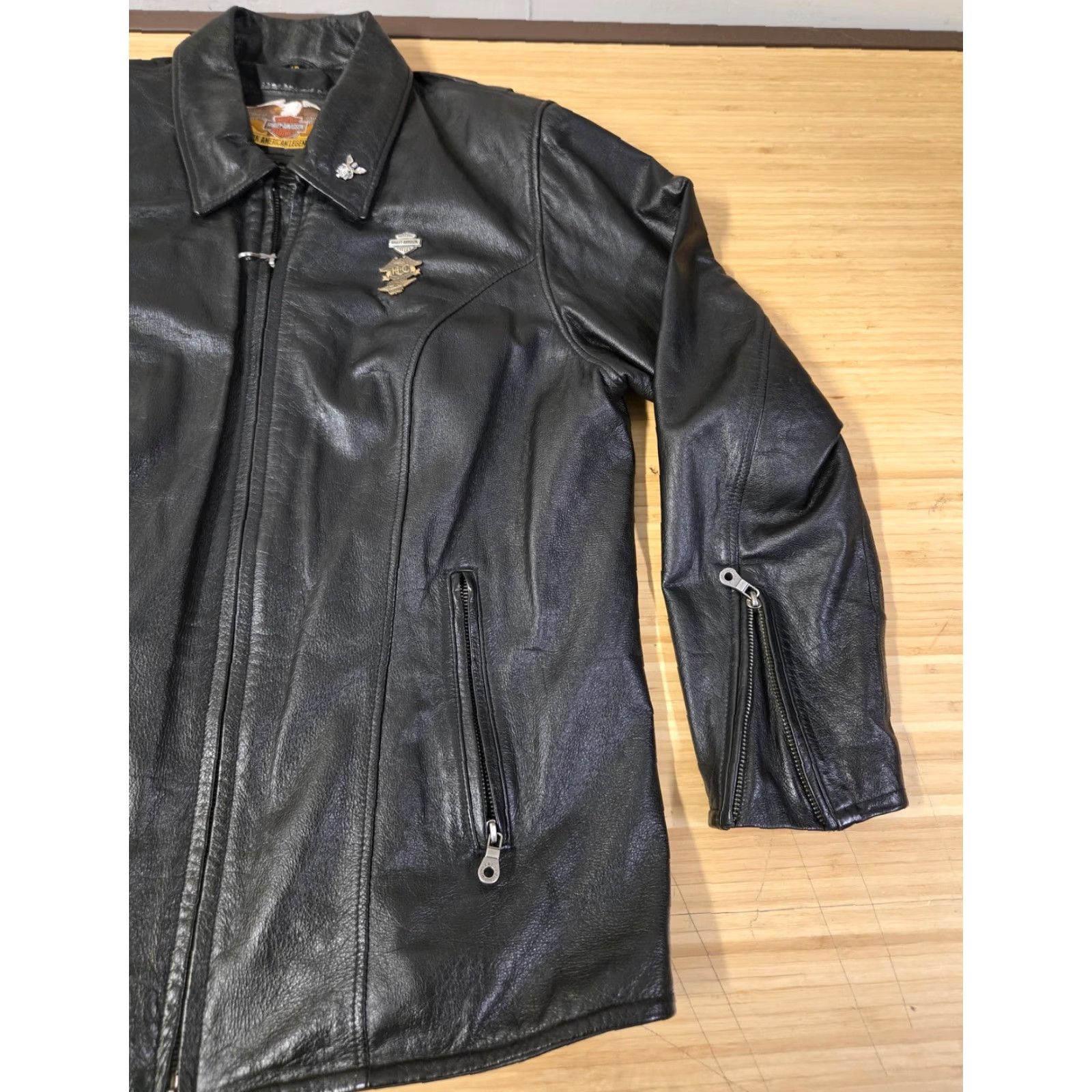Harley Davidson VINTAGE Harley-Davidson Jacket Womens 1W Black Leather Biker HOG Pins Bar Shield Logo Size XL / US 12-14 / IT 48-50 - 2 Thumbnail