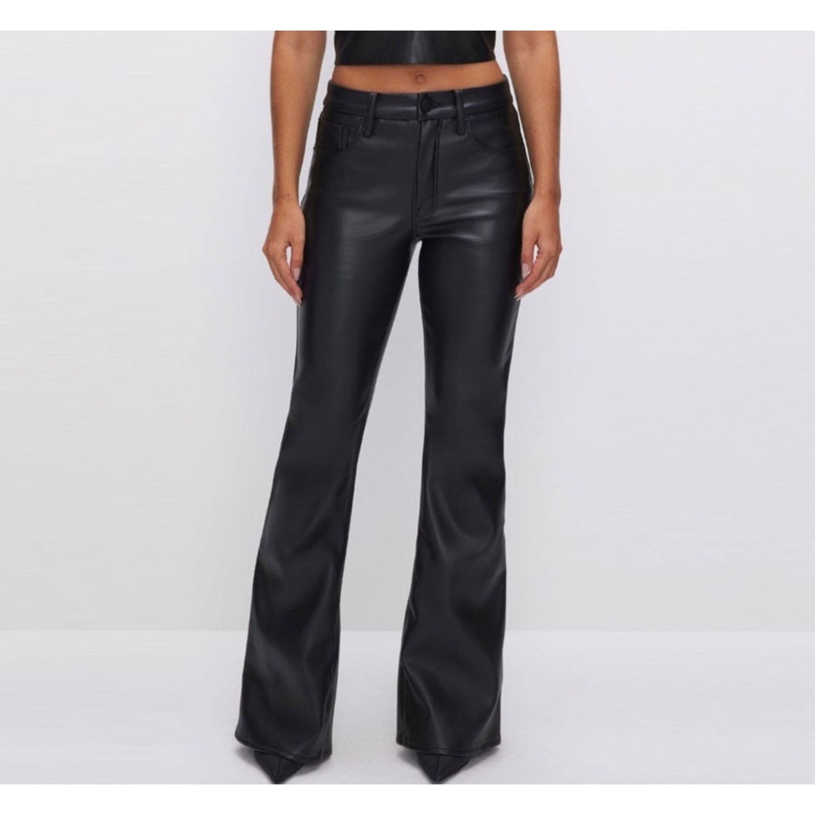 Good American Good American Elegant Faux Patent Leather Flare Pants 14/33 Size 33" - 3 Thumbnail