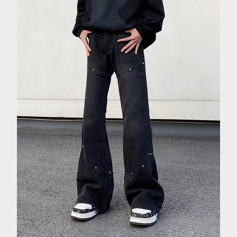 Black Studded Loose Wide-Leg Jeans