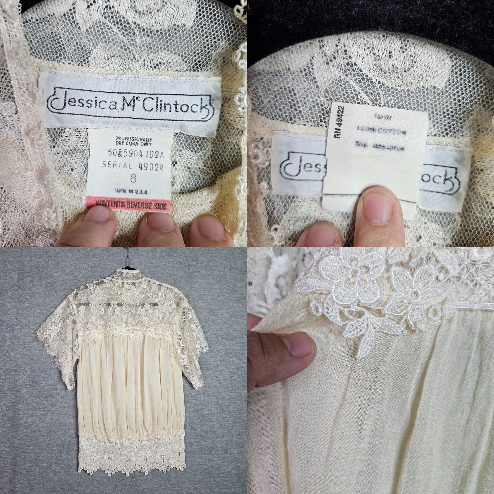Jessica McClintock VINTAGE Jessica McClintock Ivory Lace Dress Set 8 A-Line Midi Long Sleeve Women Shirt? Size M / US 6-8 / IT 42-44 - 8 Thumbnail