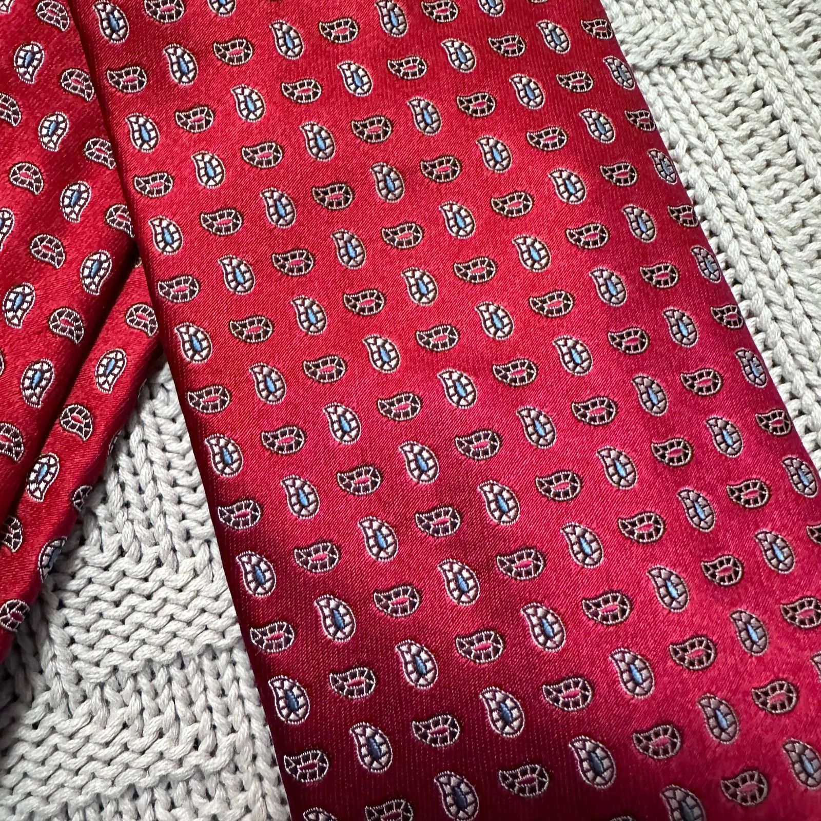 Ermenegildo Zegna Ermenegildo Zegna red metallic paisley silk luxury tie Size ONE SIZE - 2 Thumbnail