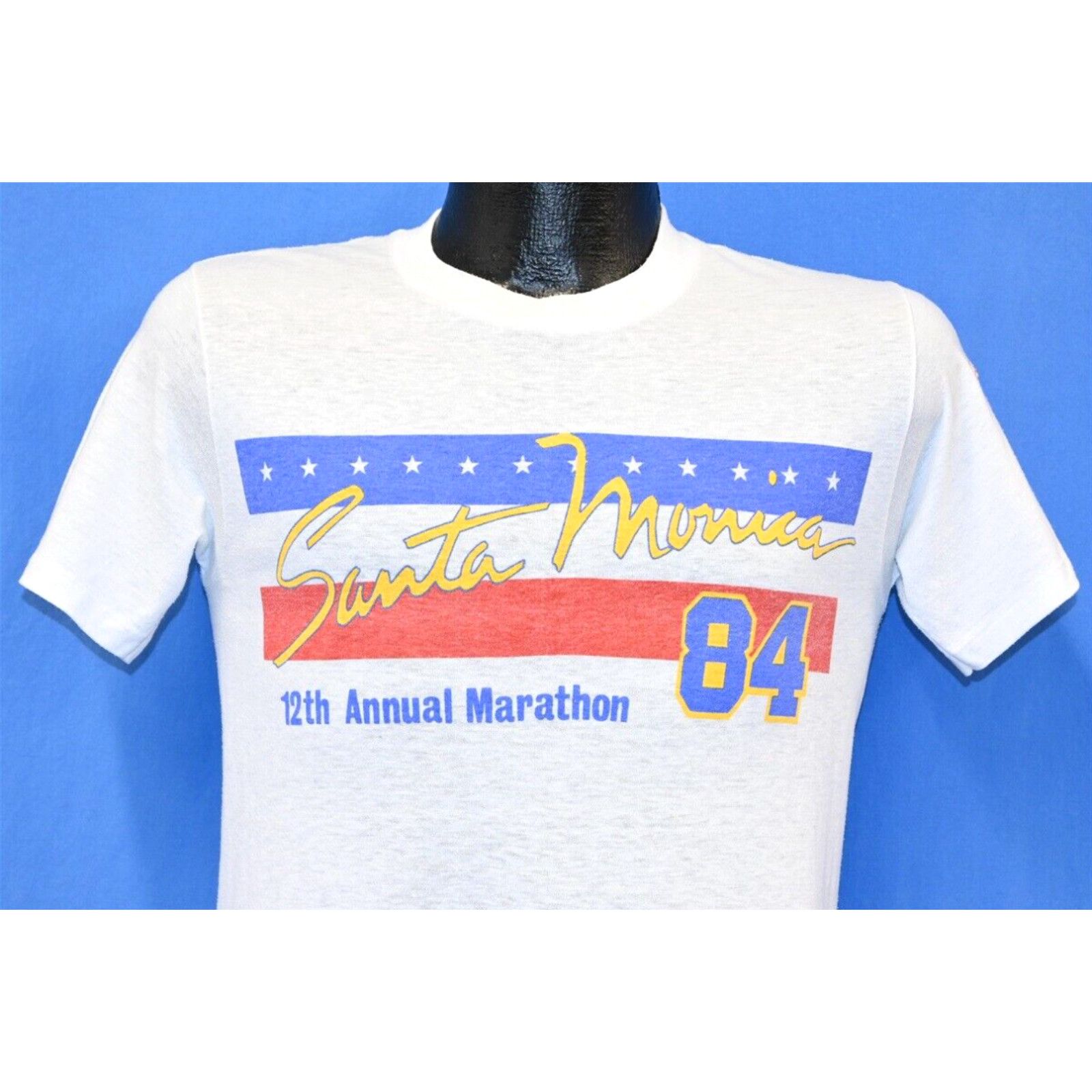 image of Vintage 80's Santa Monica 12Th Annual Marathon 1984 California T-Shirt Small S in White, Men's